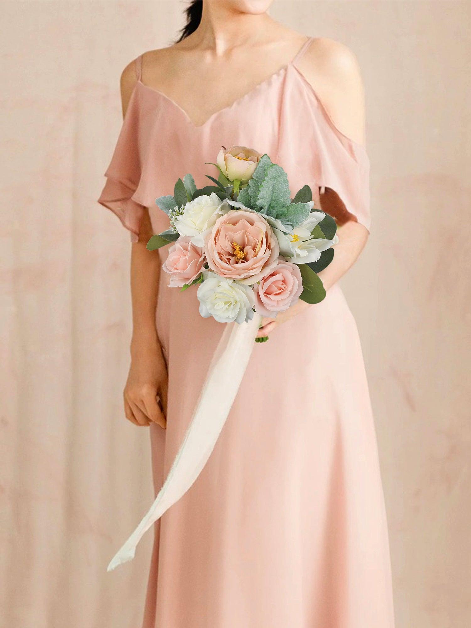 7 inch wide Blush Pink & White Bridesmaid Bouquet - Rinlong Flower