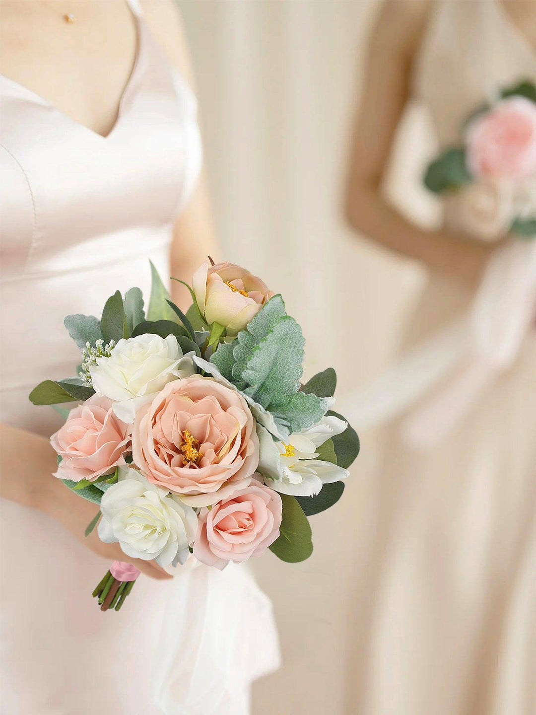 7 inch wide Blush Pink & White Bridesmaid Bouquet