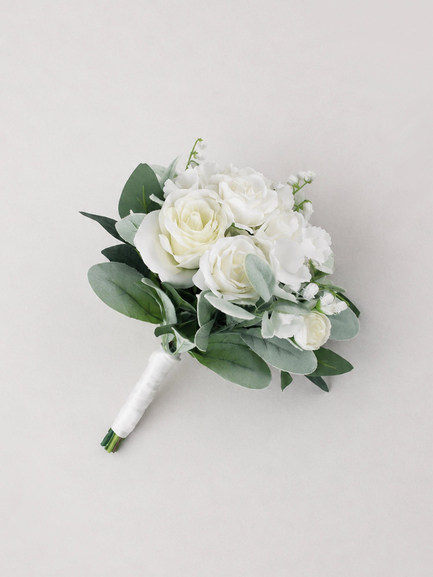 9.4 inch wide Dusty Green & White Bridesmaid Bouquet - Rinlong Flower