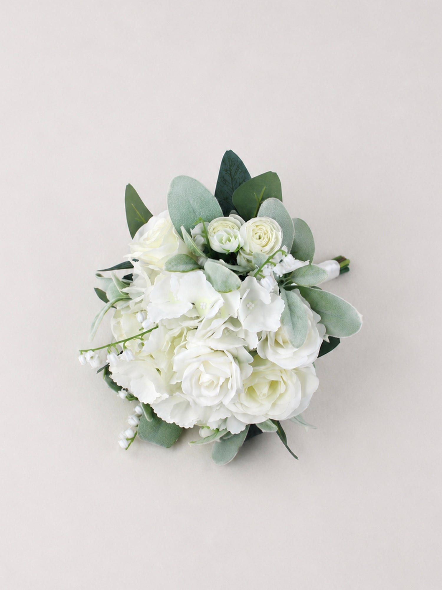 9.4 inch wide Dusty Green & White Bridesmaid Bouquet - Rinlong Flower