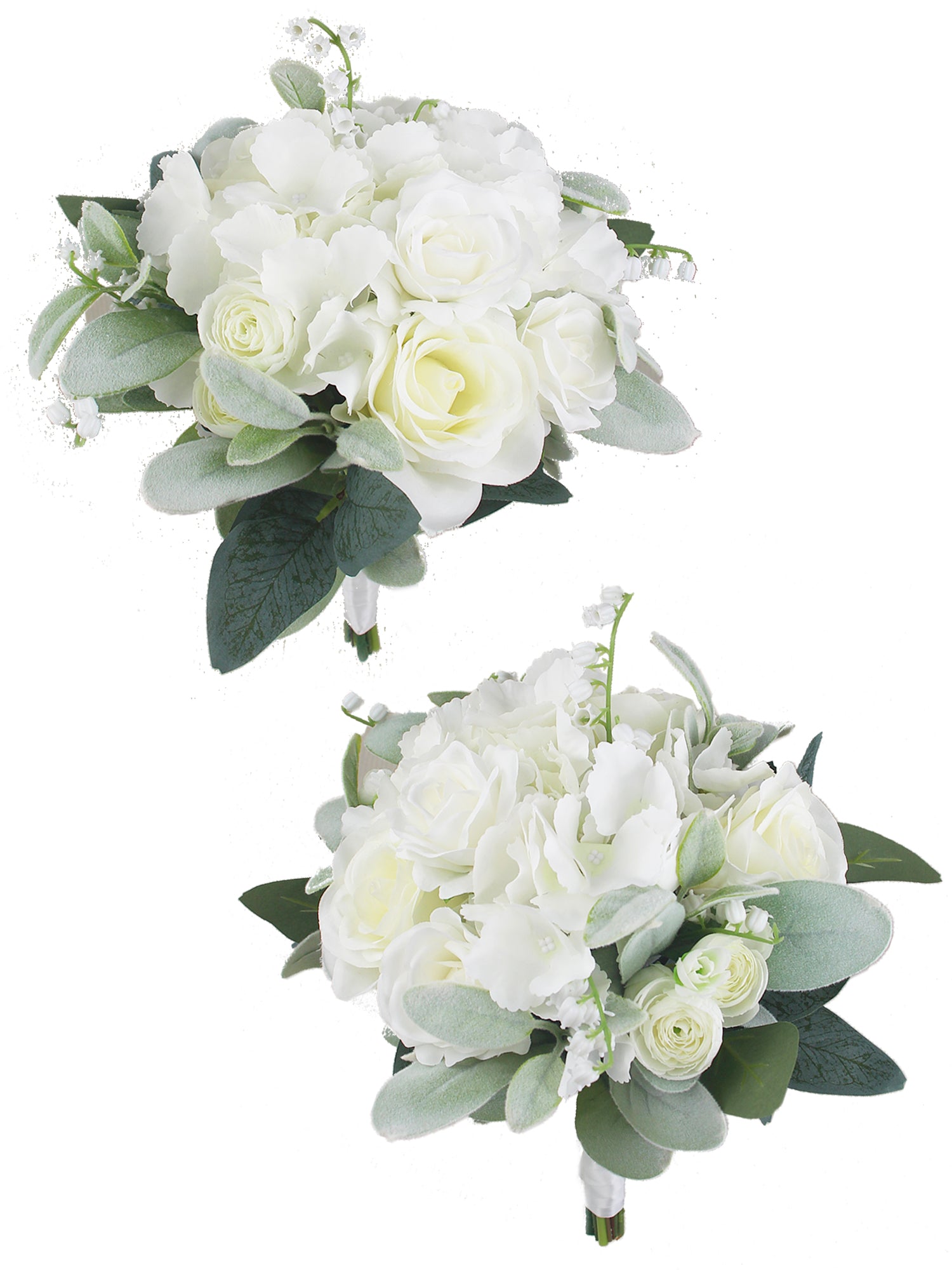9.4 inch wide Dusty Green & White Bridesmaid Bouquet - Rinlong Flower