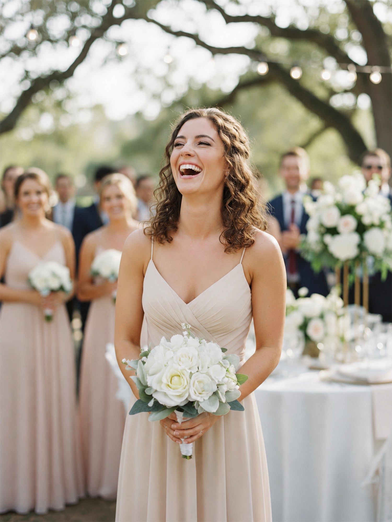 9.4 inch wide Dusty Green & White Bridesmaid Bouquet - Rinlong Flower