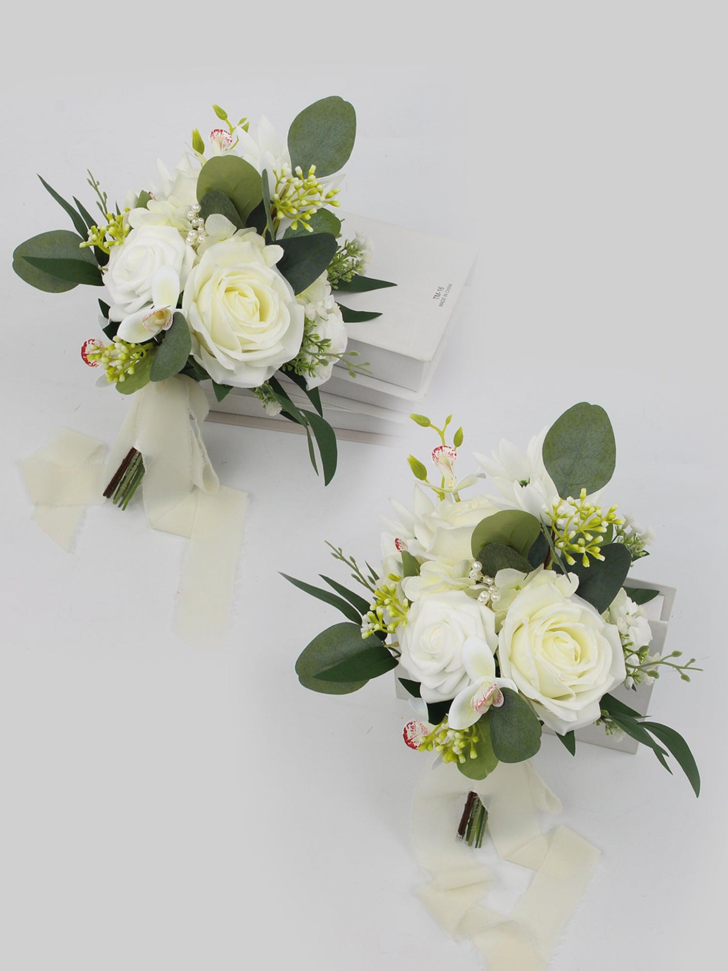 7.8 inch wide Sage Green & White Bridesmaid Bouquet - Rinlong Flower