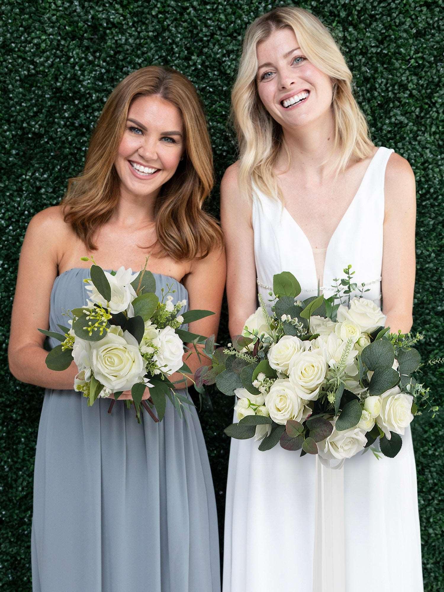 7.8 inch wide Sage Green & White Bridesmaid Bouquet - Rinlong Flower