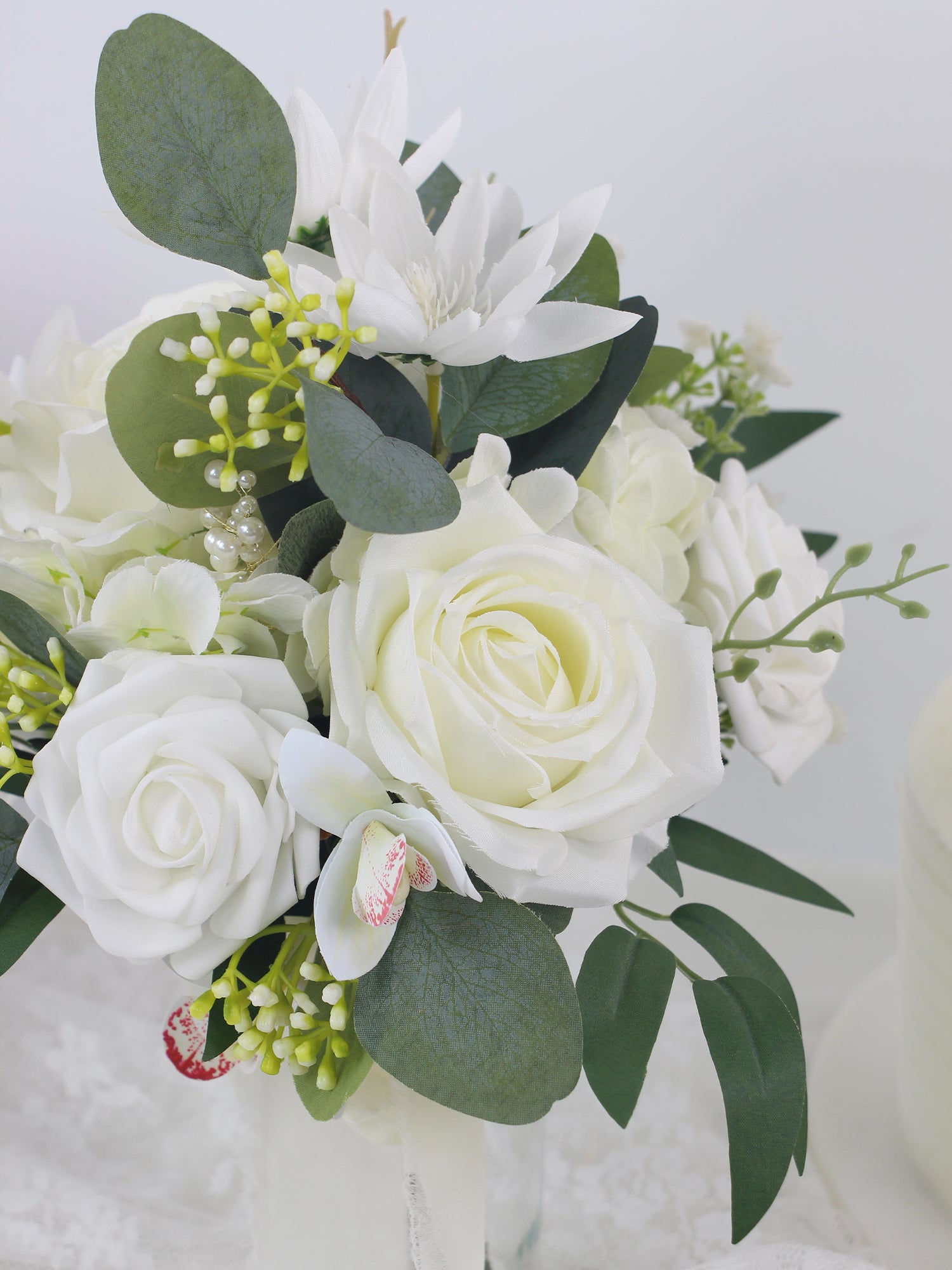 7.8 inch wide Sage Green & White Bridesmaid Bouquet - Rinlong Flower