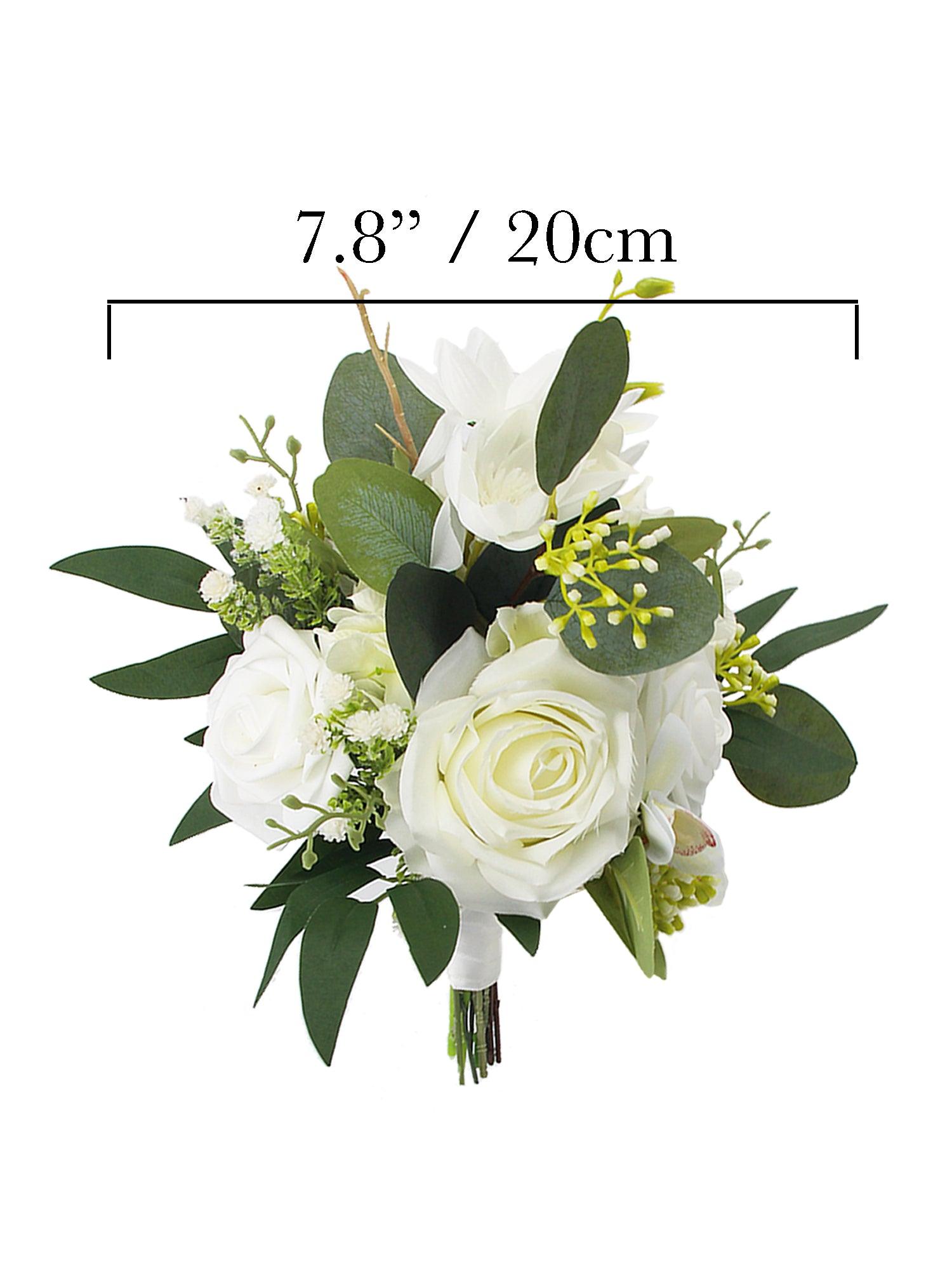 7.8 inch wide Sage Green & White Bridesmaid Bouquet - Rinlong Flower