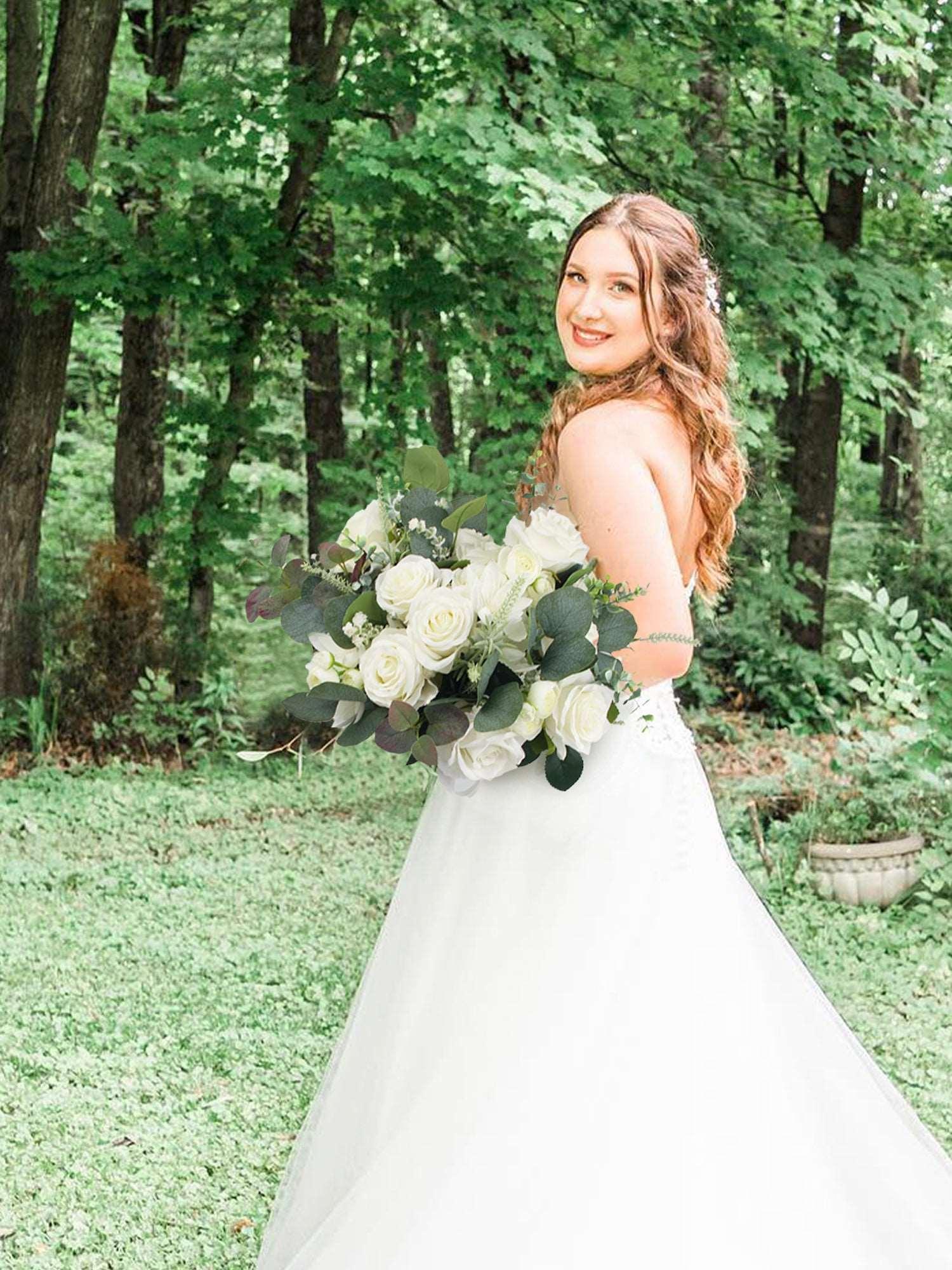 13.7 inch wide Sage Green & White Bridal Bouquet 13.7 inch wide Sage Green & White Bridal Bouquet