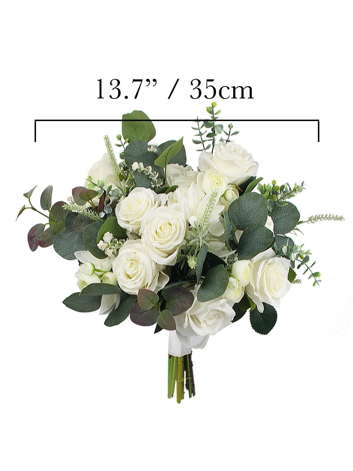 13.7 inch wide Sage Green & White Bridal Bouquet - Rinlong Flower