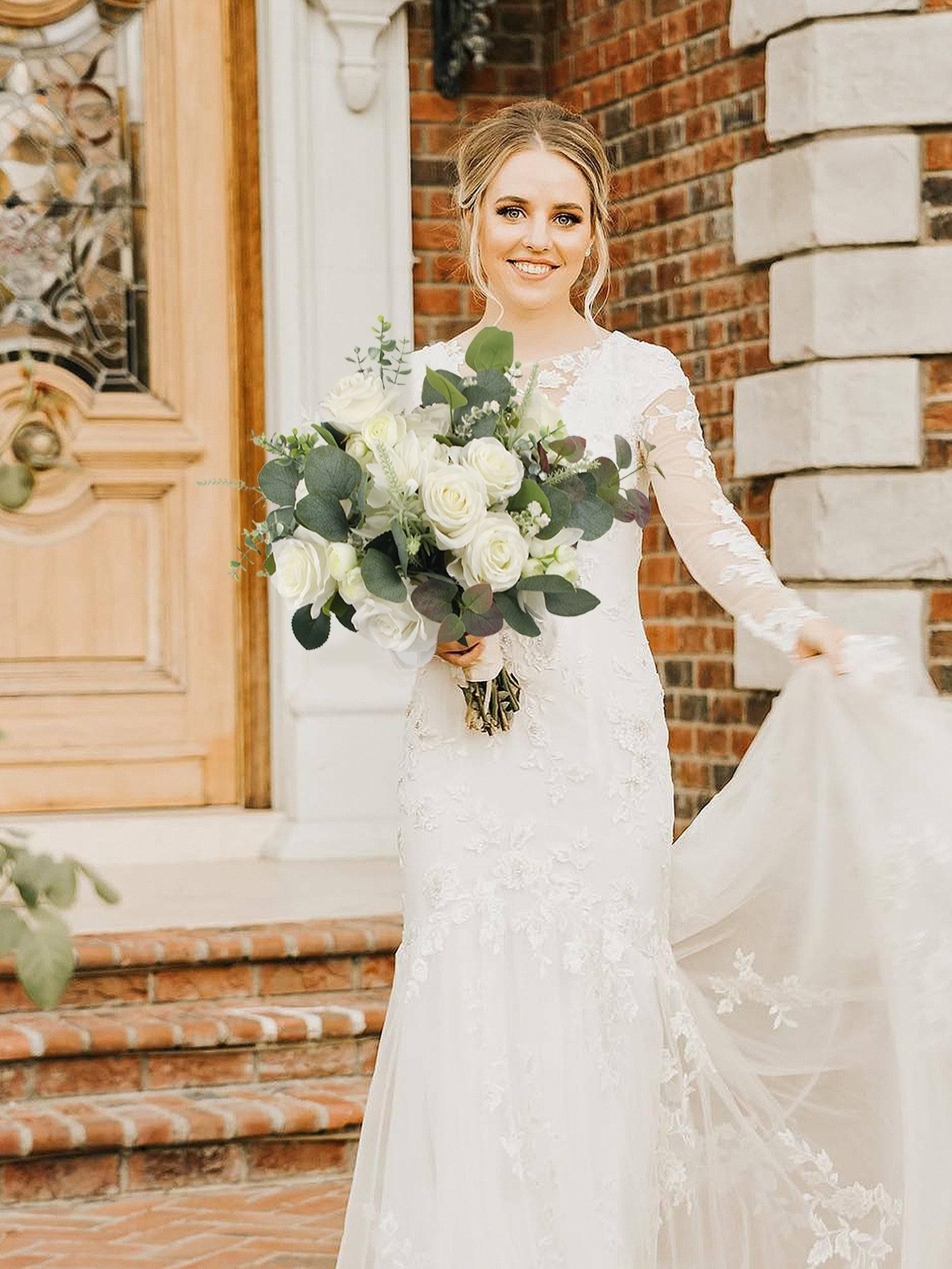 13.7 inch wide Sage Green & White Bridal Bouquet 13.7 inch wide Sage Green & White Bridal Bouquet