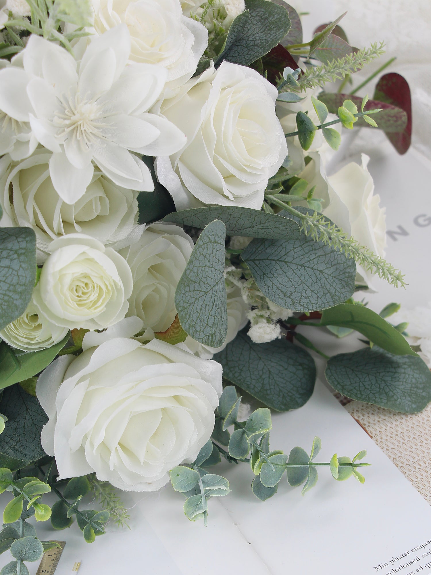 13.7 inch wide Sage Green & White Bridal Bouquet