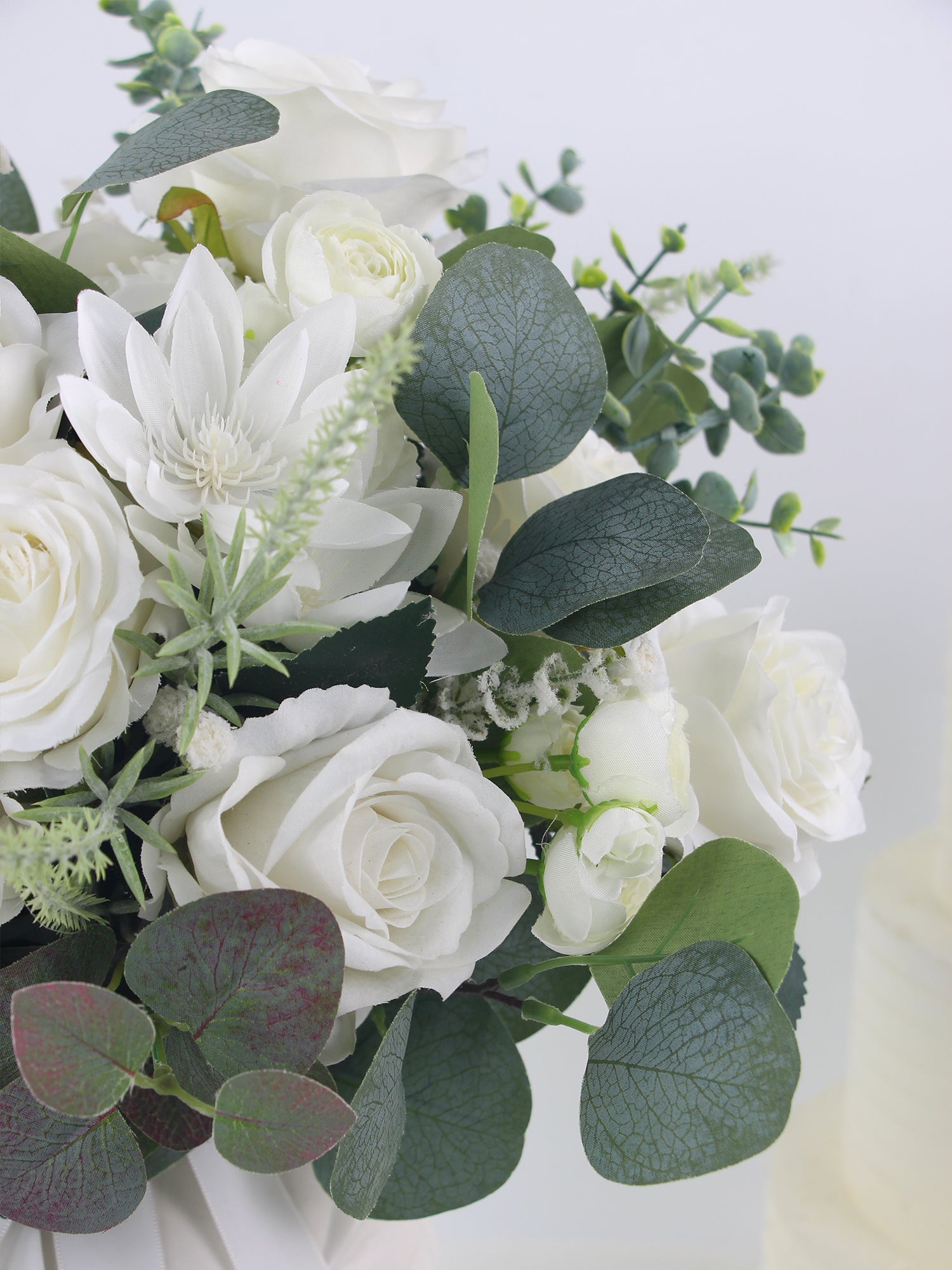 13.7 inch wide Sage Green & White Bridal Bouquet - Rinlong Flower