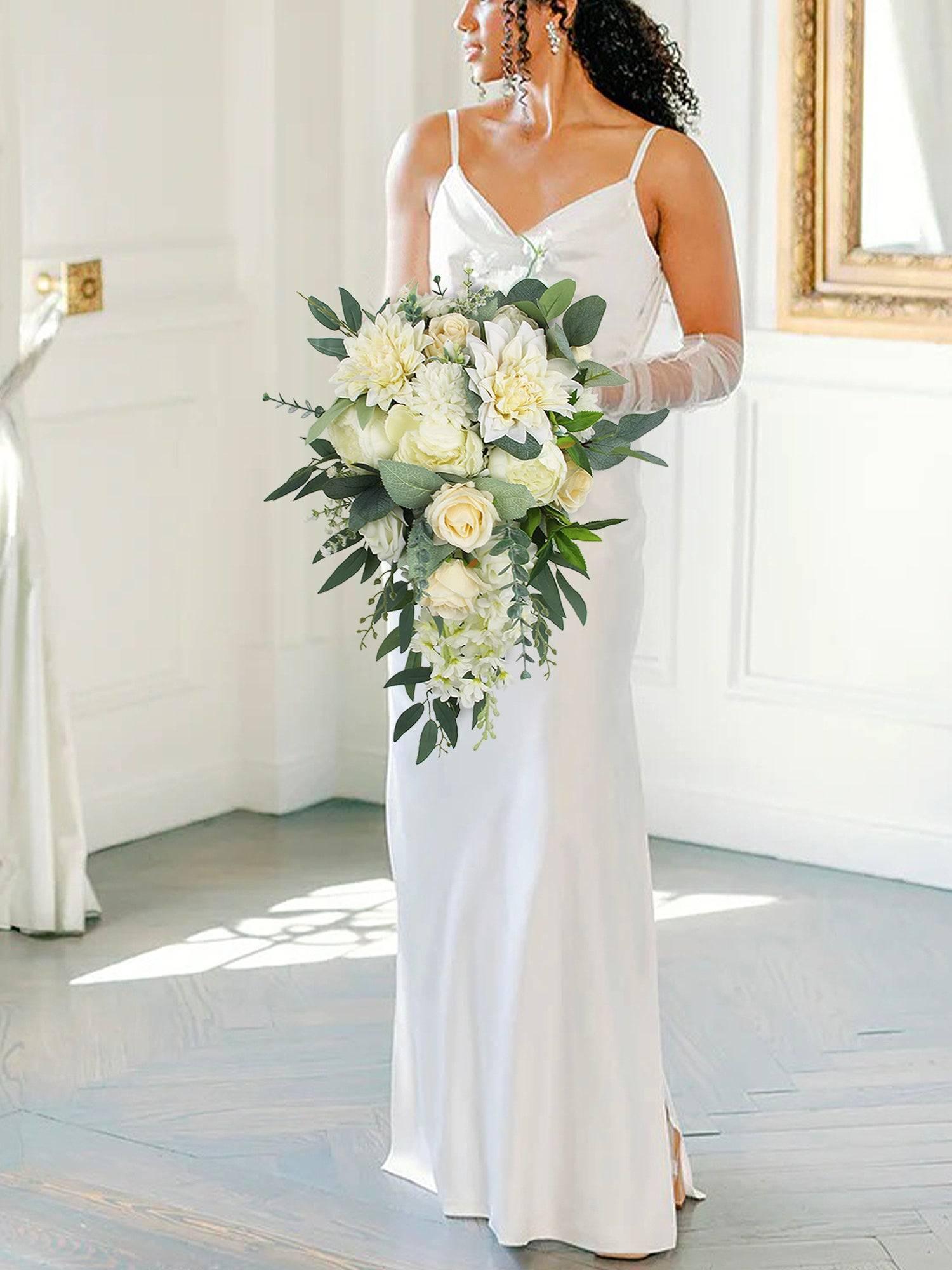 11 inch wide Sage Green & White Cascading Bridal Bouquet 11 inch wide Sage Green & White Cascading Bridal Bouquet