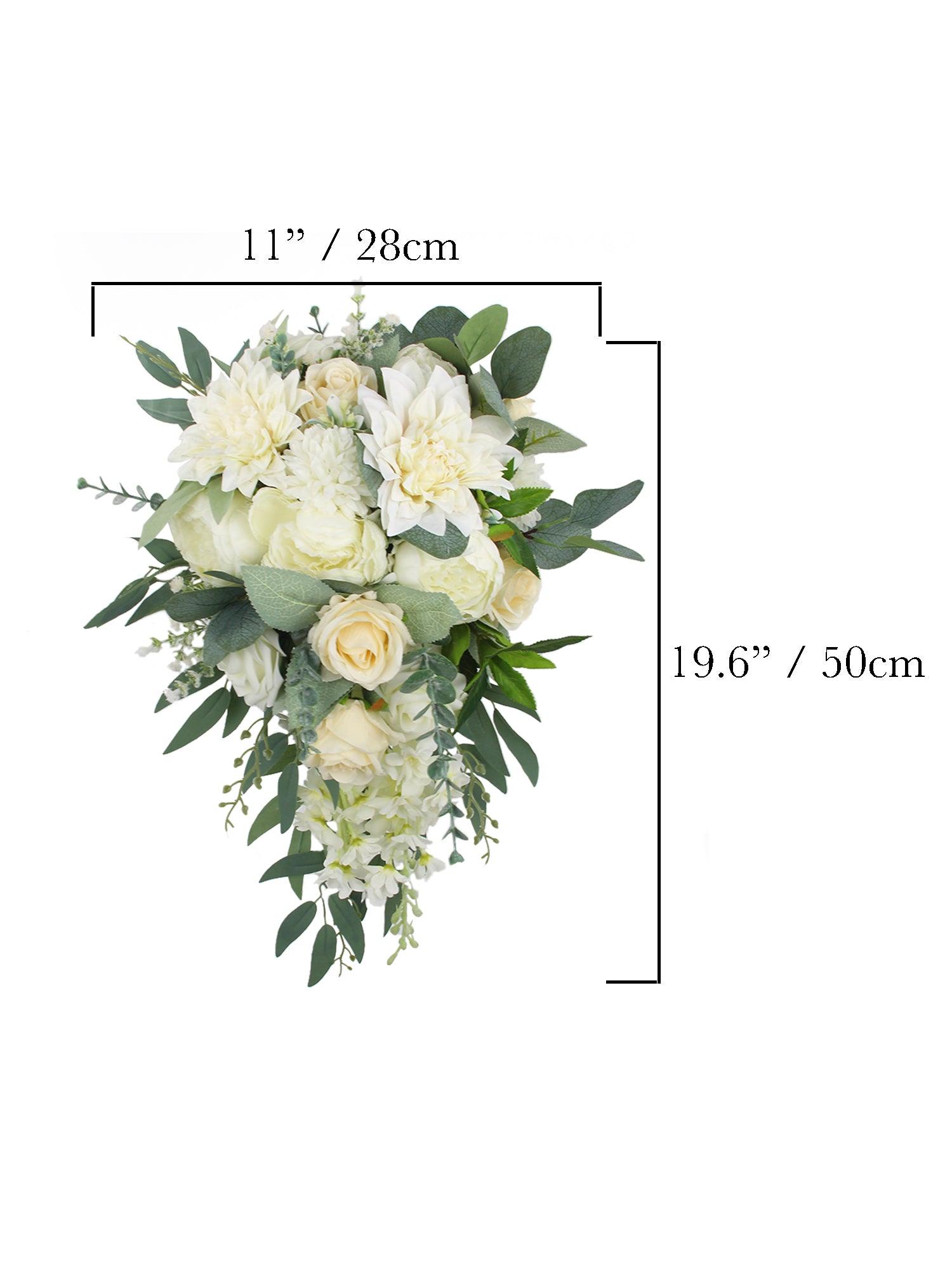 11 inch wide Sage Green & White Cascading Bridal Bouquet - Rinlong Flower