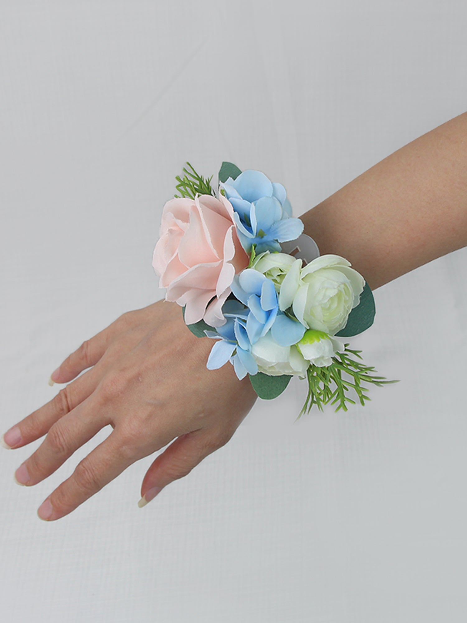 Pink & Baby Blue Wrist Corsage Pink & Baby Blue Wrist Corsage