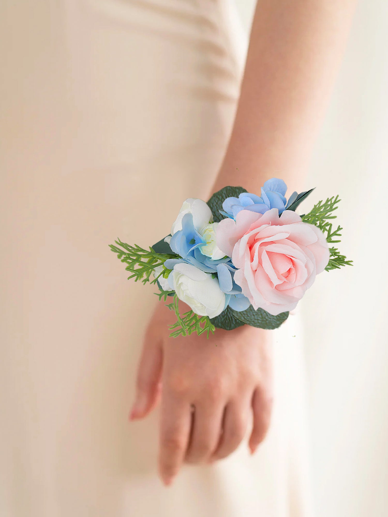 Pink & Baby Blue Wrist Corsage Pink & Baby Blue Wrist Corsage