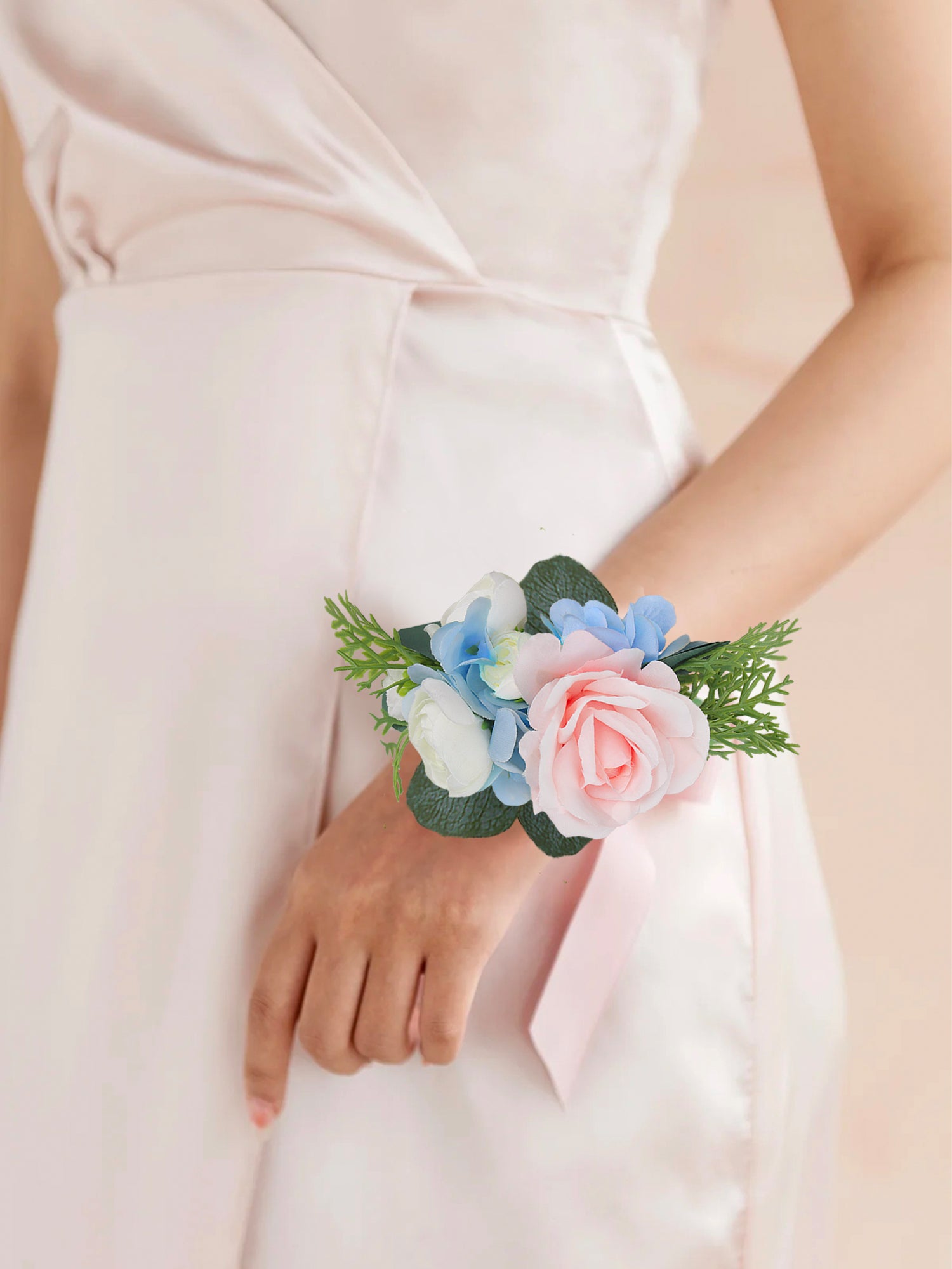 Pink & Baby Blue Wrist Corsage Pink & Baby Blue Wrist Corsage