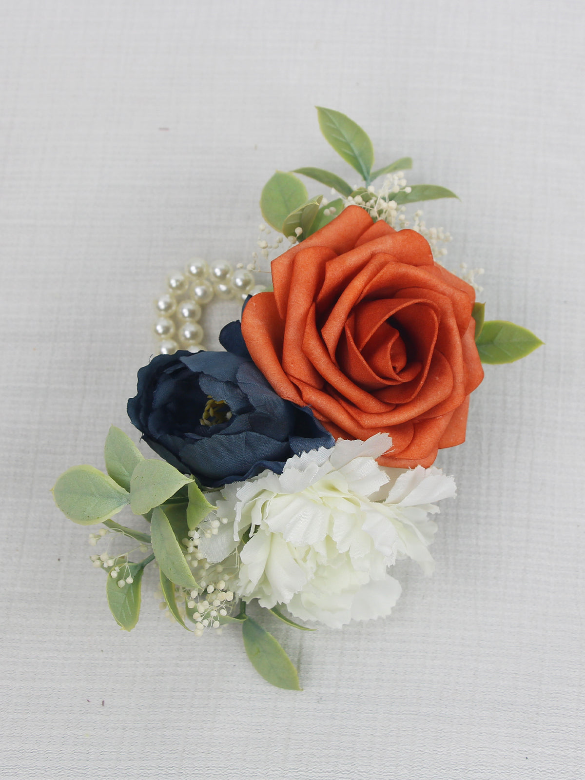 Navy Blue & Burnt Orange Wrist Corsage - Rinlong Flower