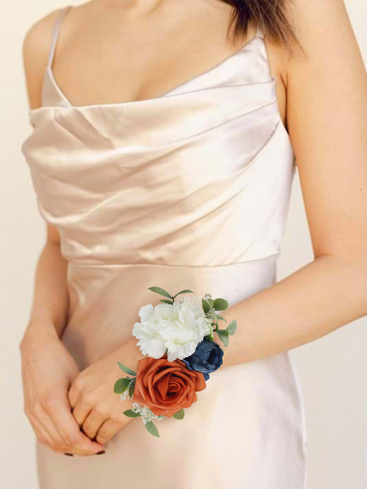 Navy Blue & Burnt Orange Wrist Corsage - Rinlong Flower