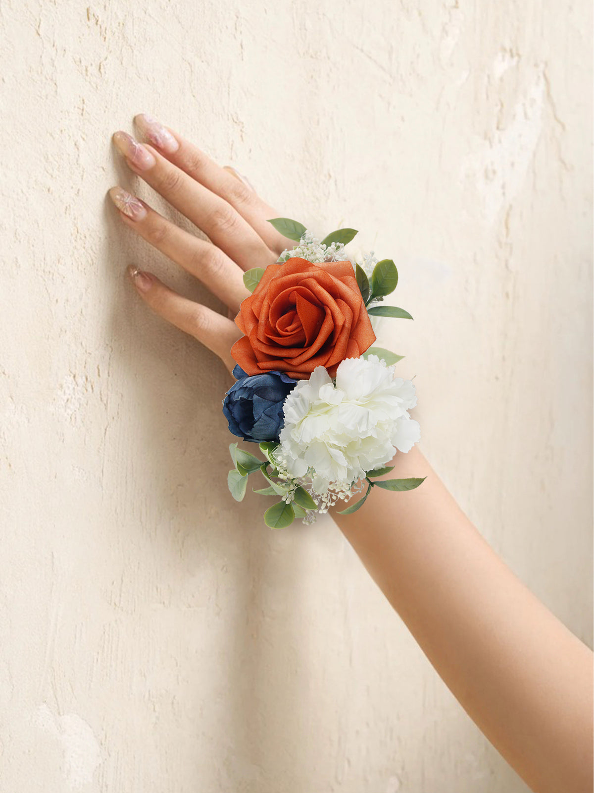Navy Blue & Burnt Orange Wrist Corsage - Rinlong Flower