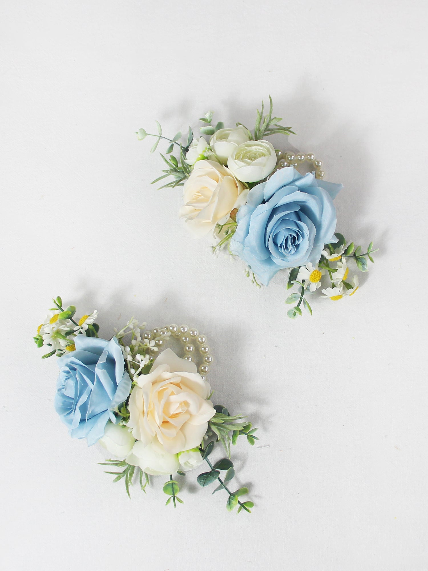 blue succulent corsage Baby Blue & Champagne Corsage Wrist Bridesmaid – Rinlong Flower