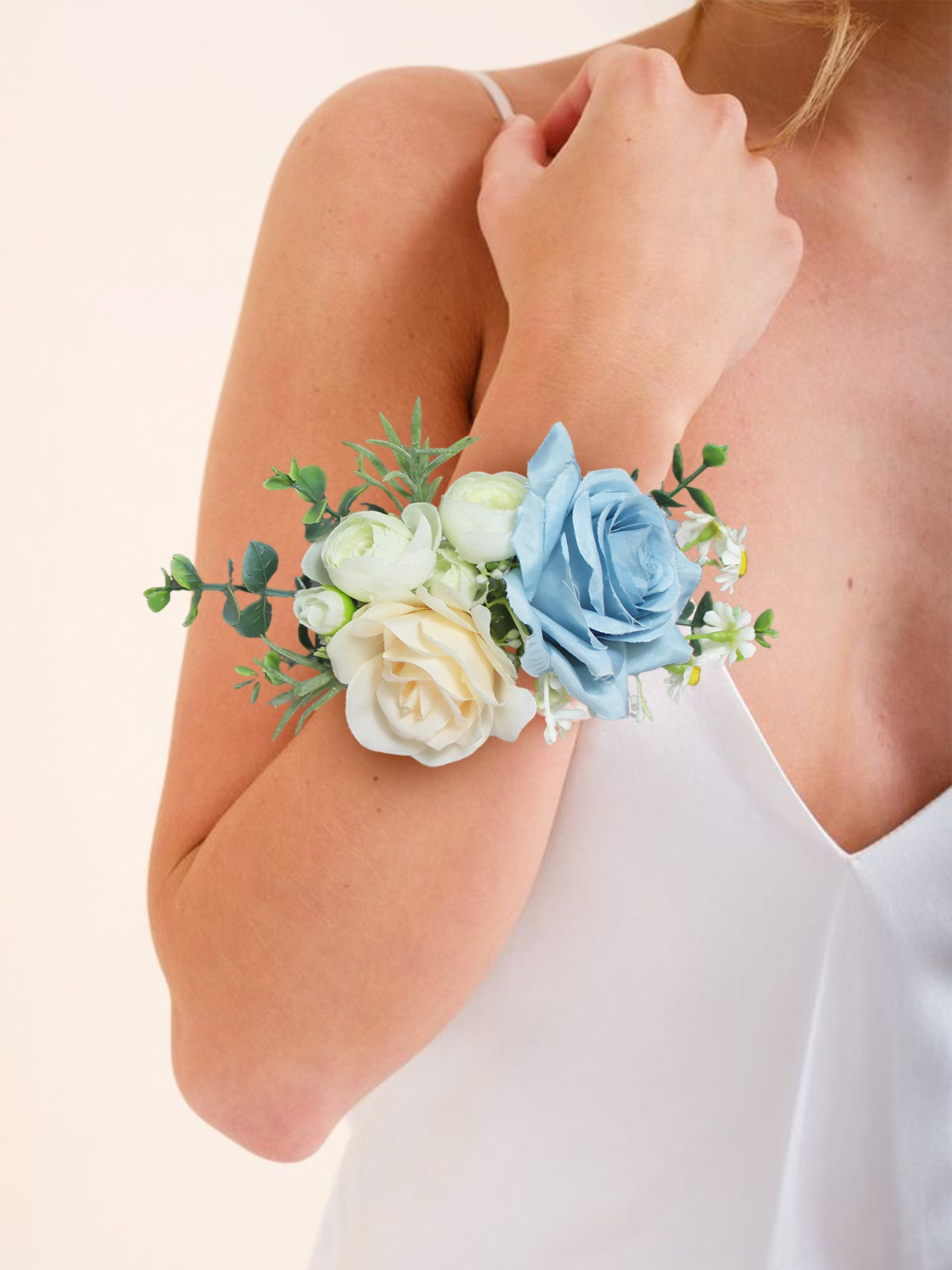 corsage with light blue dress Navy Blue Satin Spaghetti Straps Long Evening Prom Dresses, Custom Pro –  BubbleGowns main image 0