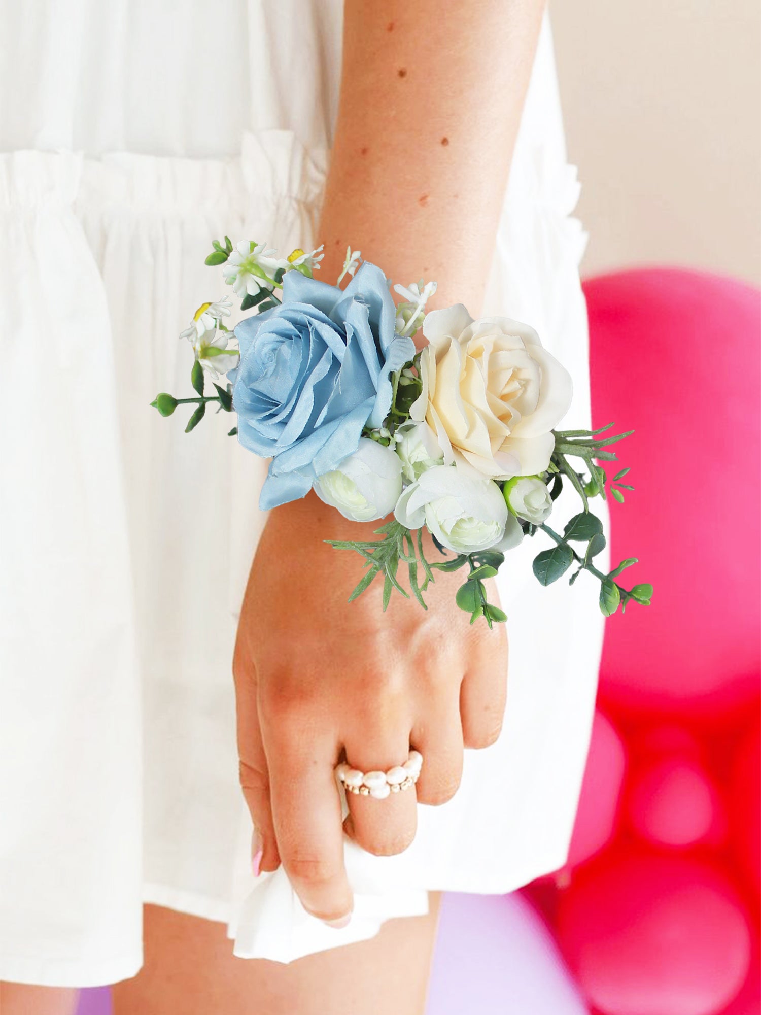Baby Blue & Champagne Corsage Wrist Bridesmaid  Rinlong Flower