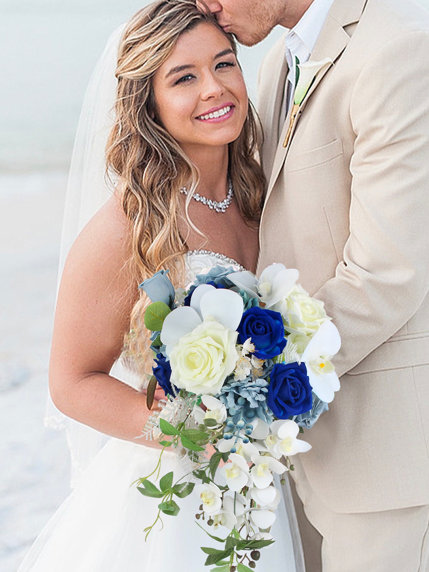 10 inch wide Sapphire Blue Cascading Bridal Bouquet