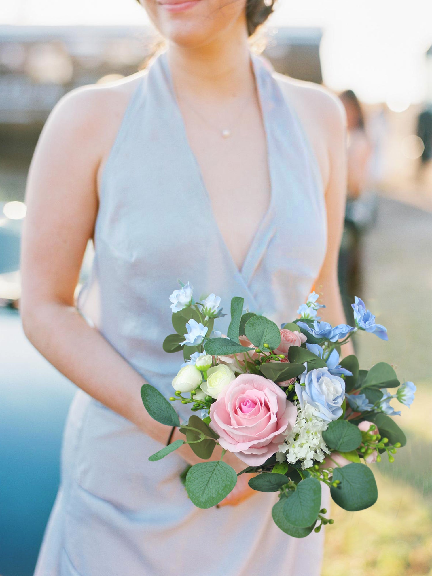 Pink & Baby Blue Bridesmaid Bouquet for Wedding Prom Rinlong Flower Pink & Baby Blue Bridesmaid Bouquet for Wedding Prom Rinlong Flower