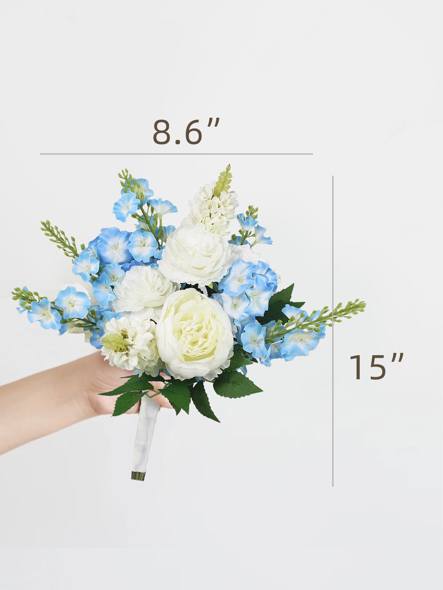 8.6 inch wide Baby Blue Delphinium Bridesmaid Bouquet