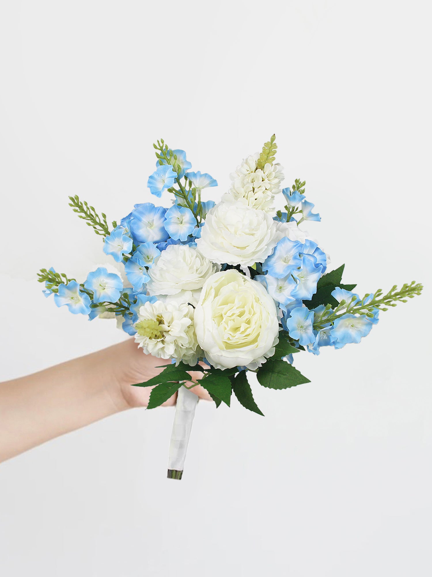 8.6 inch wide Baby Blue Delphinium Bridesmaid Bouquet