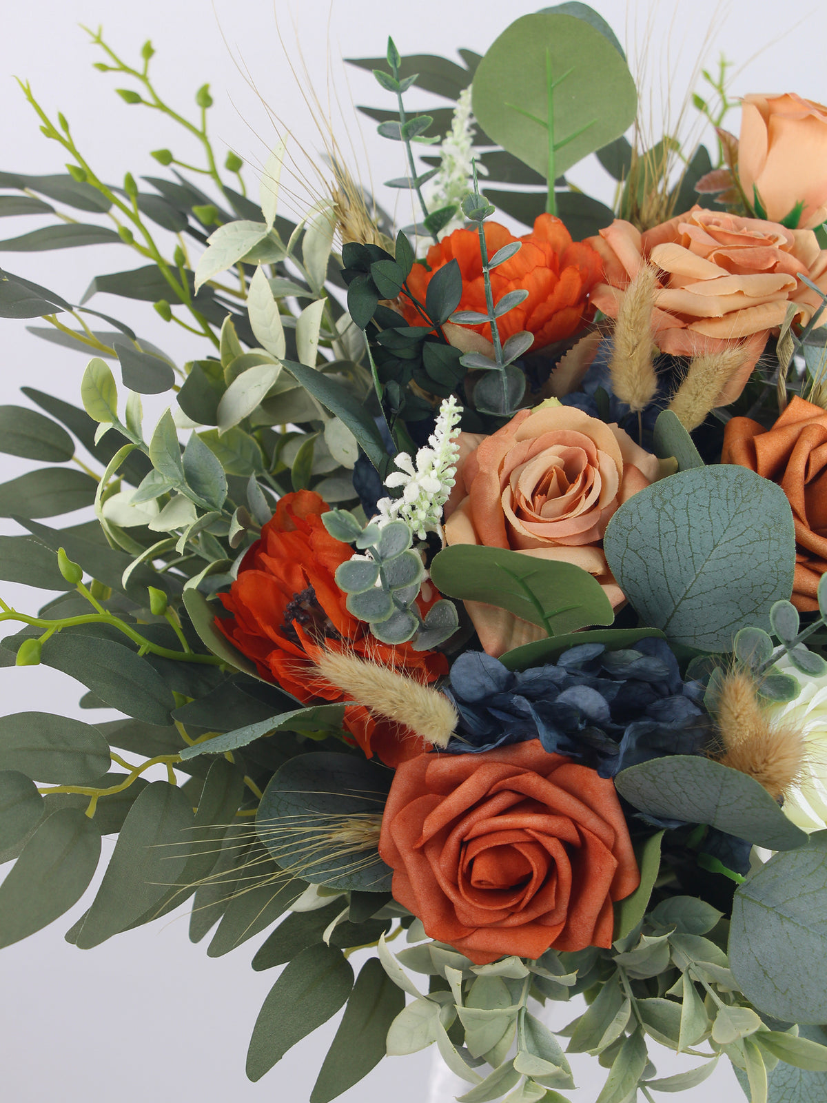 14 inch wide Navy Blue & Burnt Orange Bridal Bouquet - Rinlong Flower