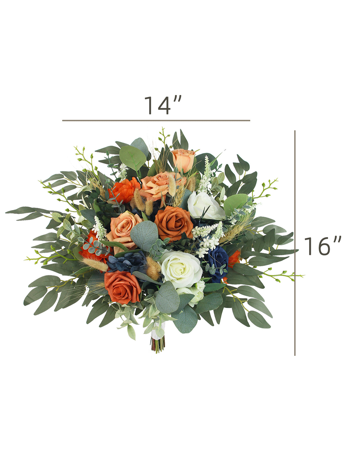 14 inch wide Navy Blue & Burnt Orange Bridal Bouquet - Rinlong Flower