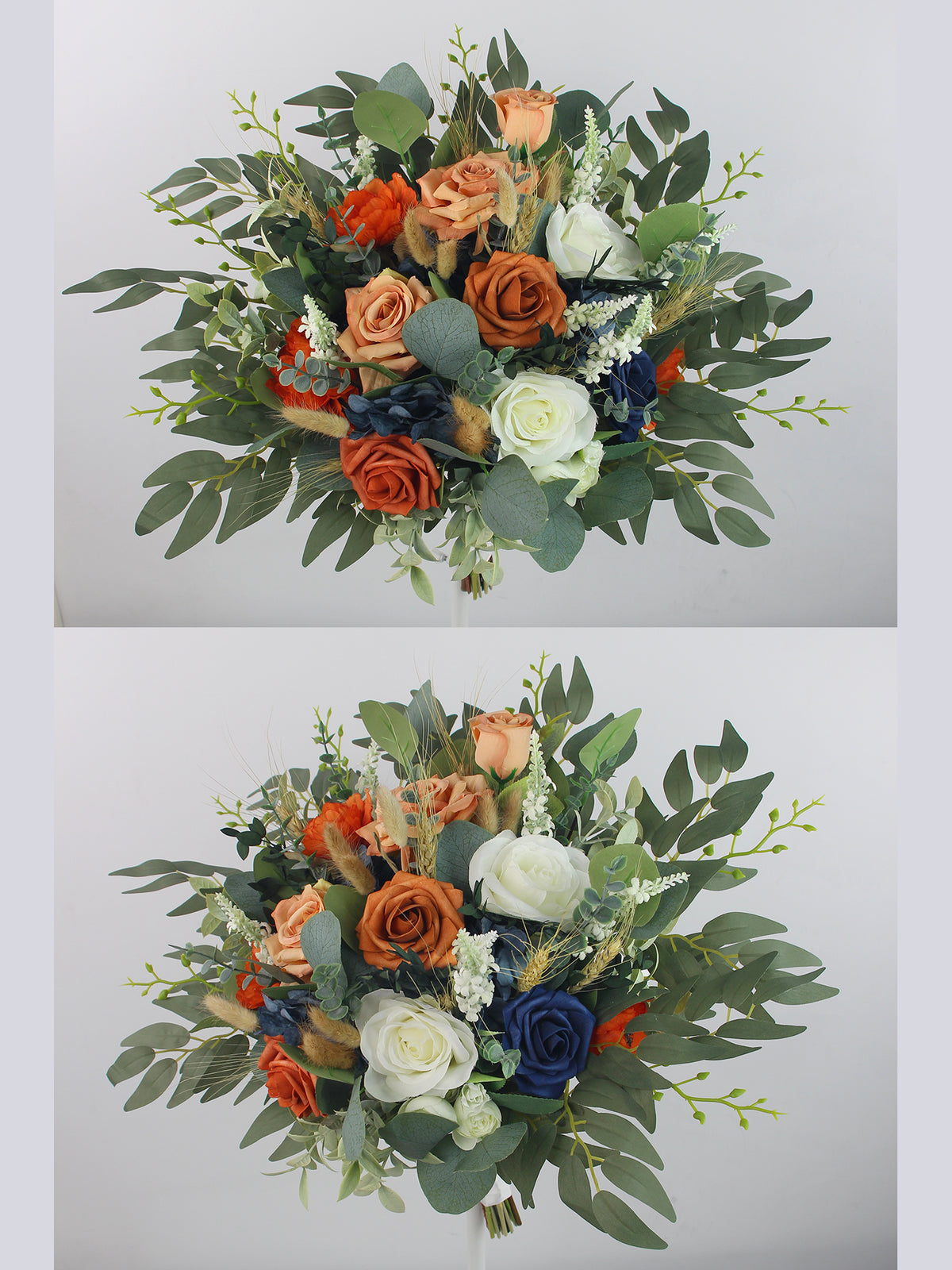 14 inch wide Navy Blue & Burnt Orange Bridal Bouquet - Rinlong Flower