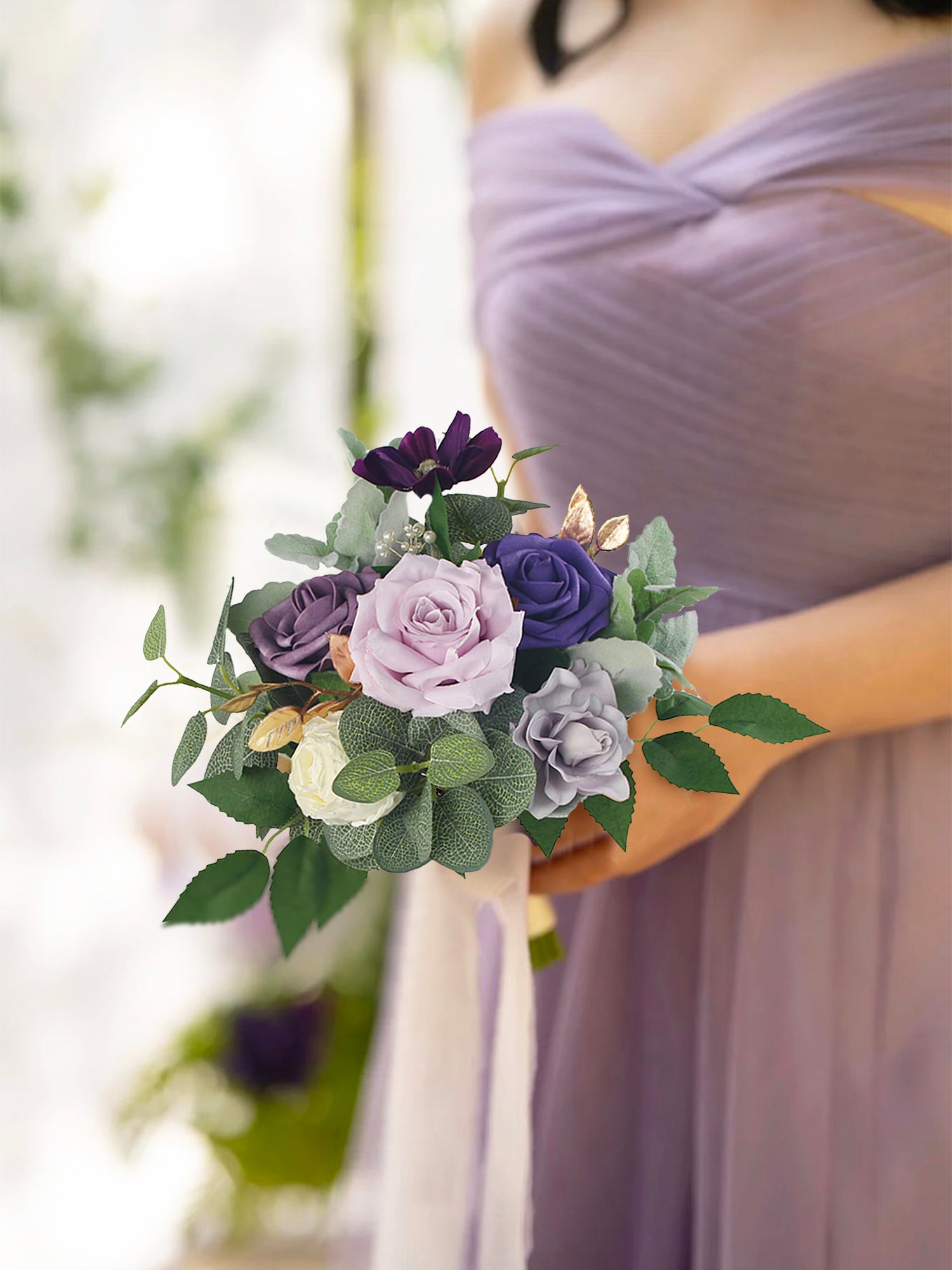 8.6 inch wide Purple Bridesmaid Bouquet