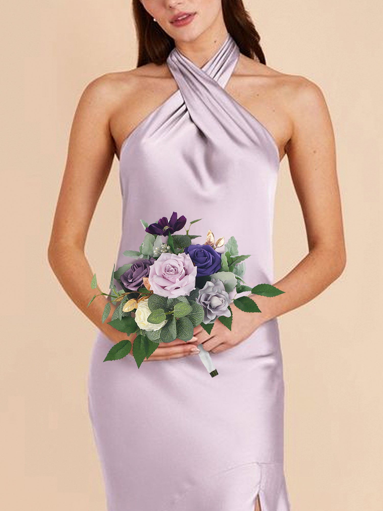8.6 inch wide Purple Bridesmaid Bouquet
