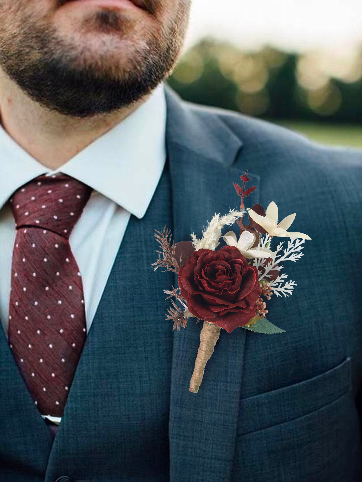 Boutonniere Burgundy & Beige