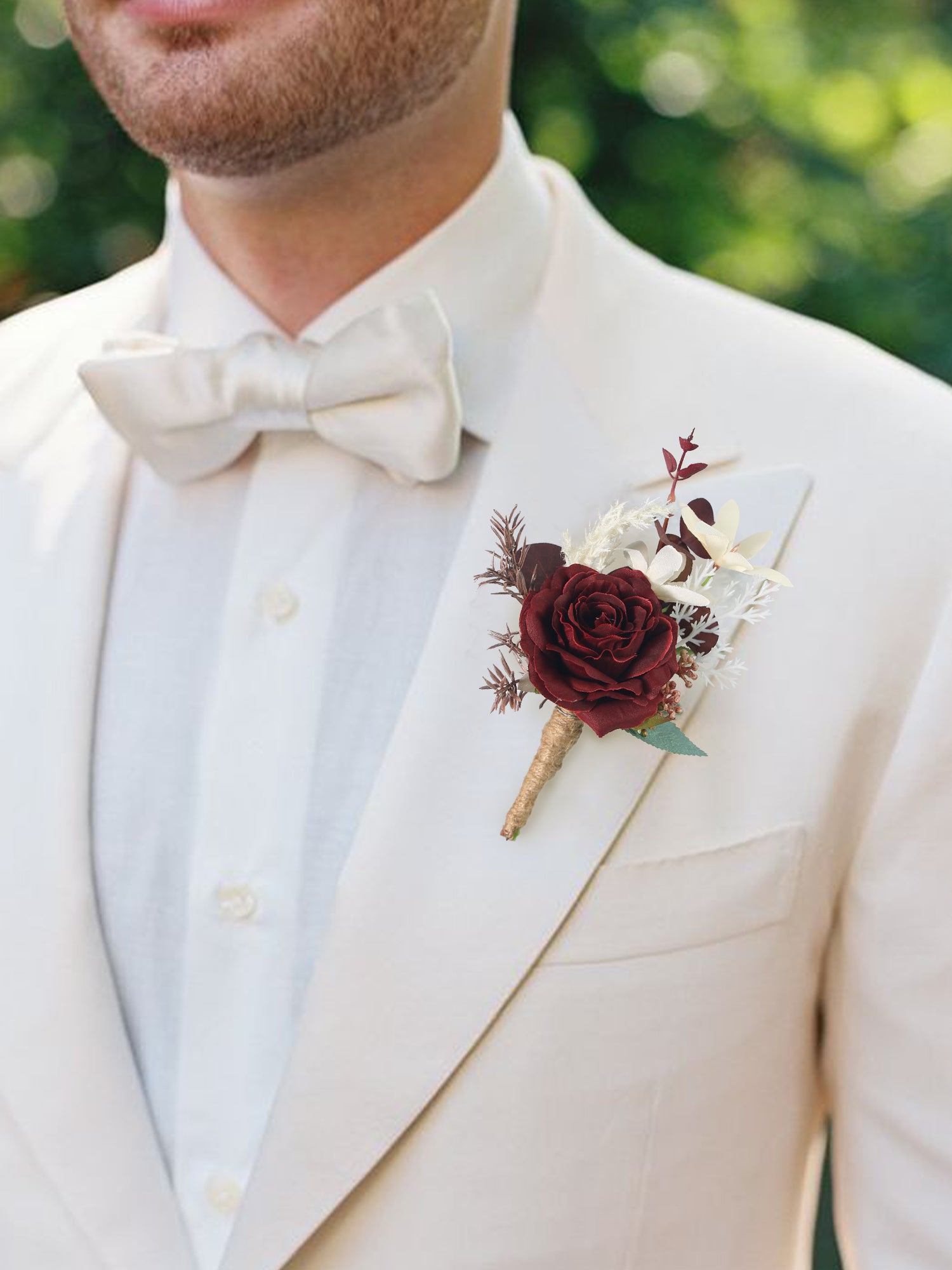 Boutonniere Burgundy & Beige