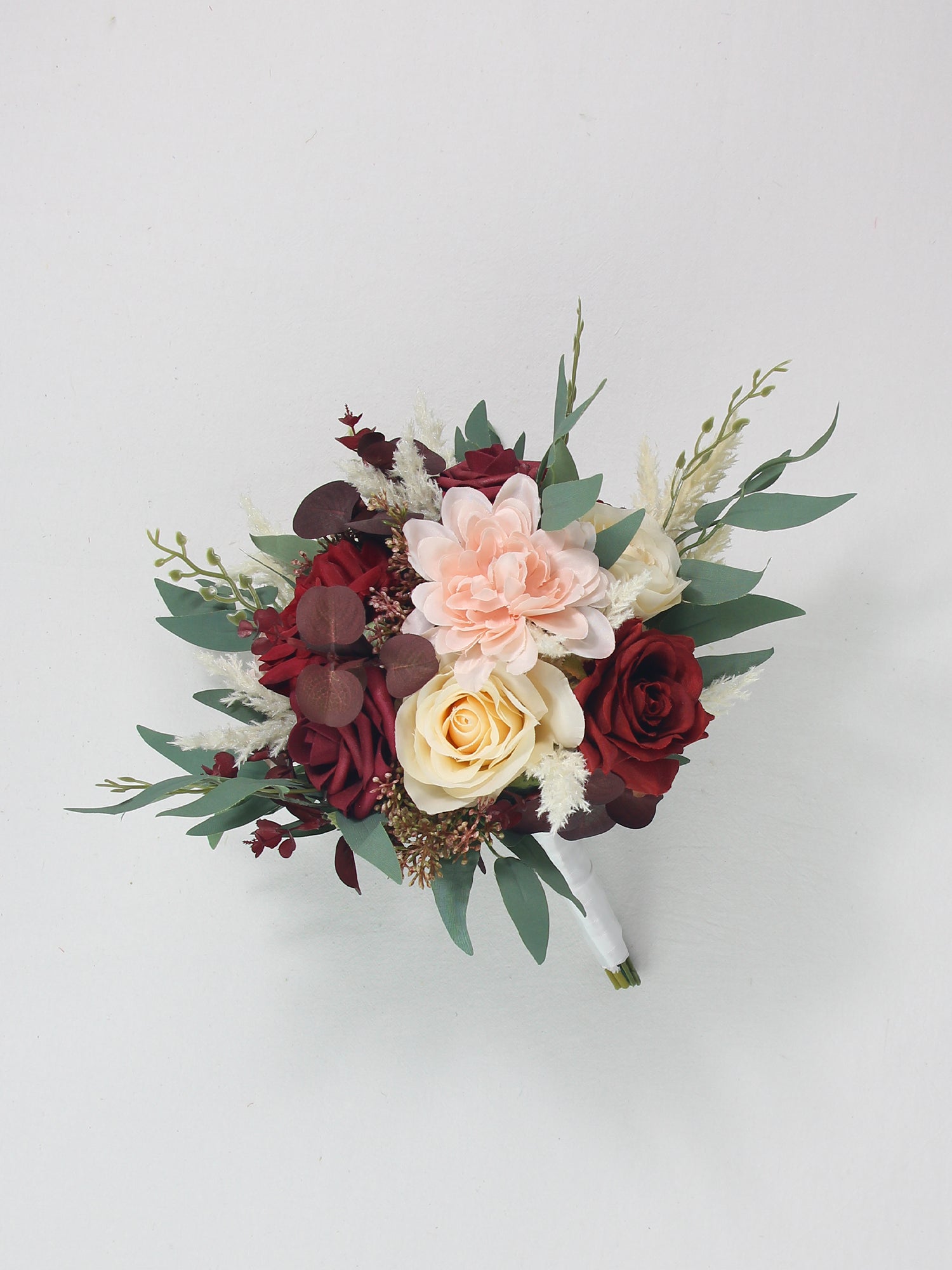 8.2 inch wide Burgundy & Beige Bridesmaid Bouquet