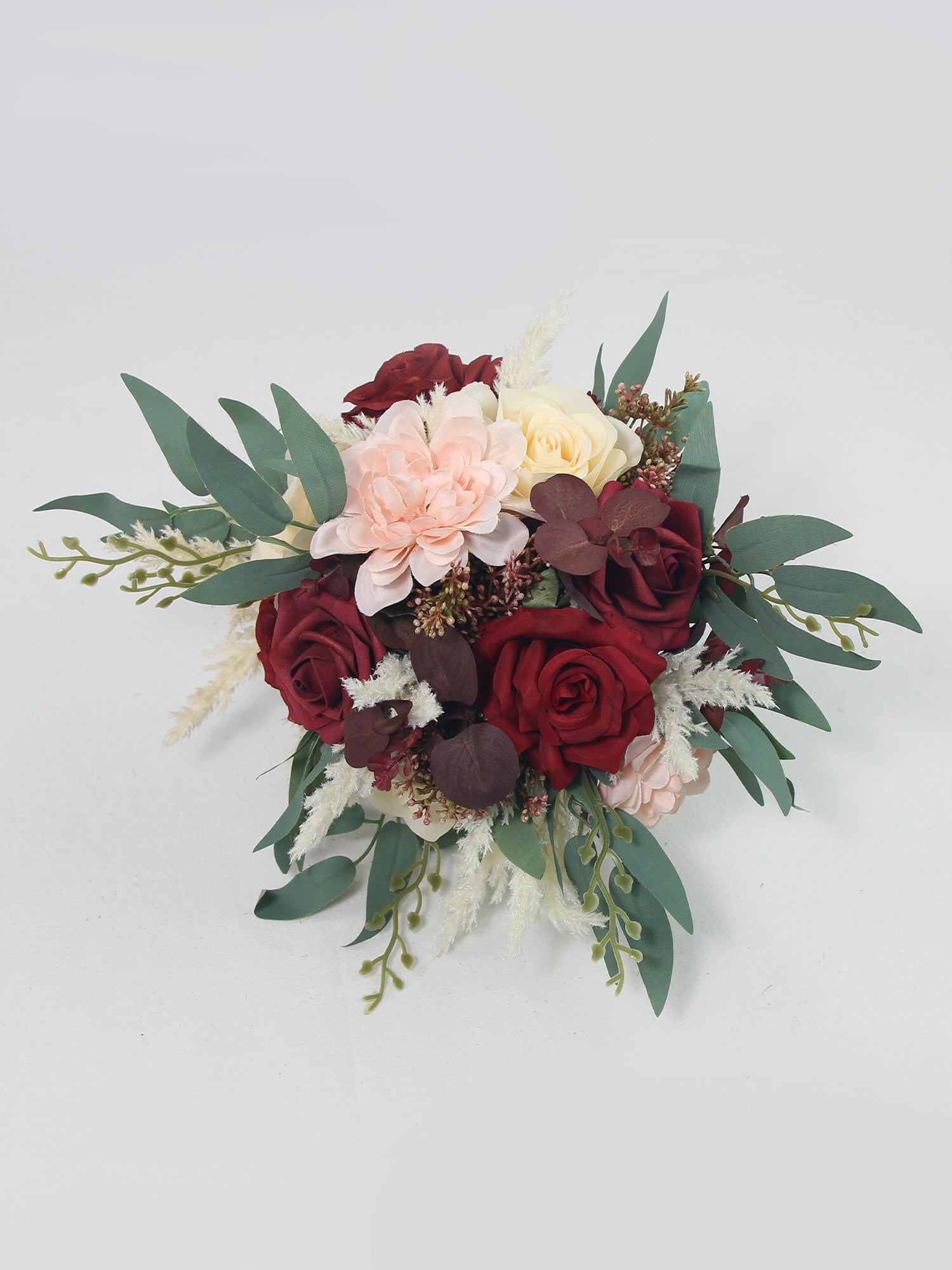 8.2 inch wide Burgundy & Beige Bridesmaid Bouquet