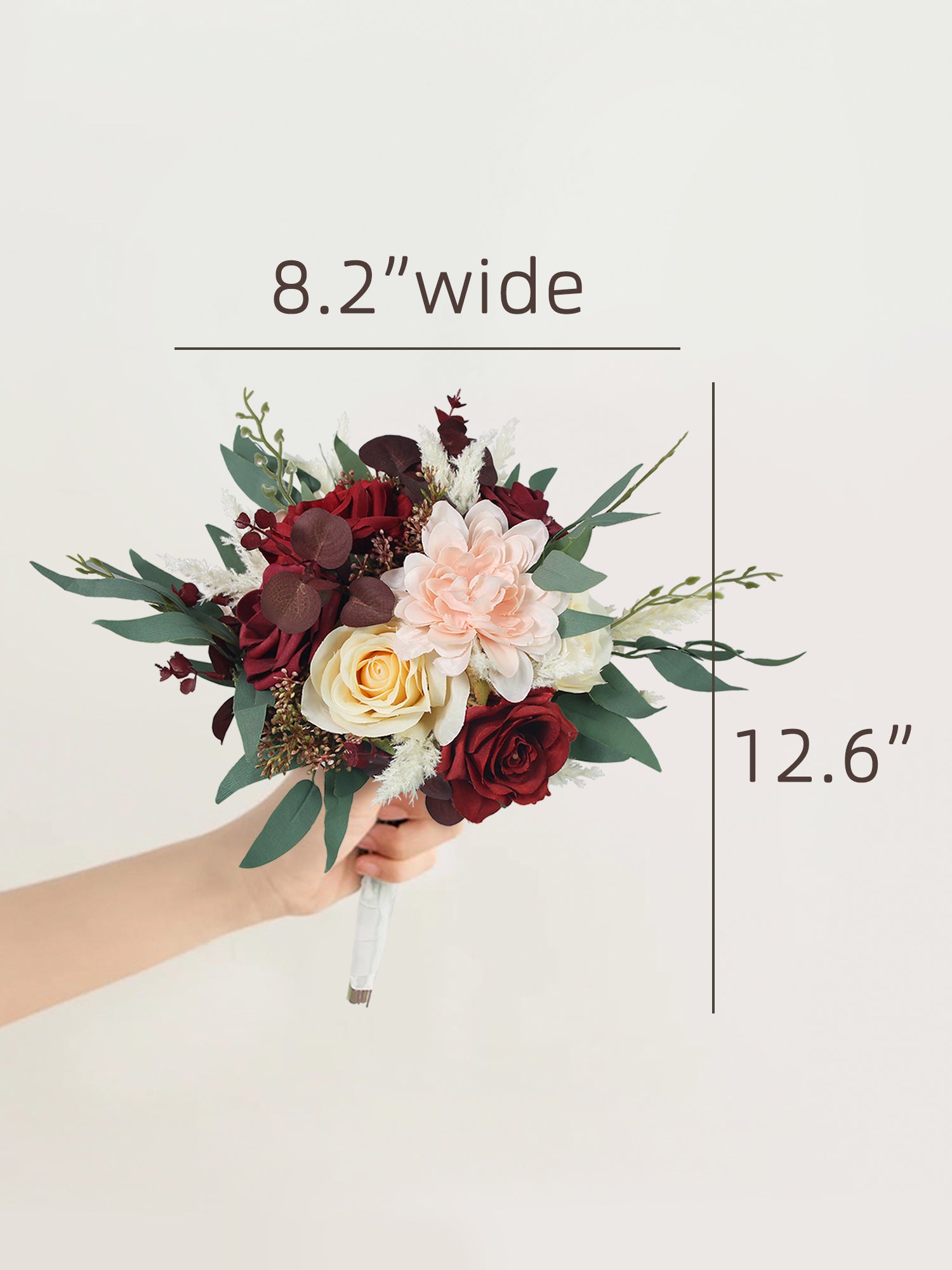 8.2 inch wide Burgundy & Beige Bridesmaid Bouquet