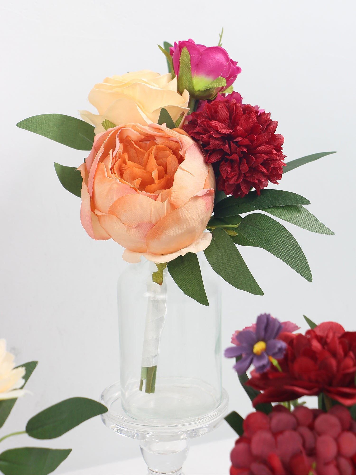 6Pcs Assorted Burgundy & Peach Flower Centerpieces - Rinlong Flower