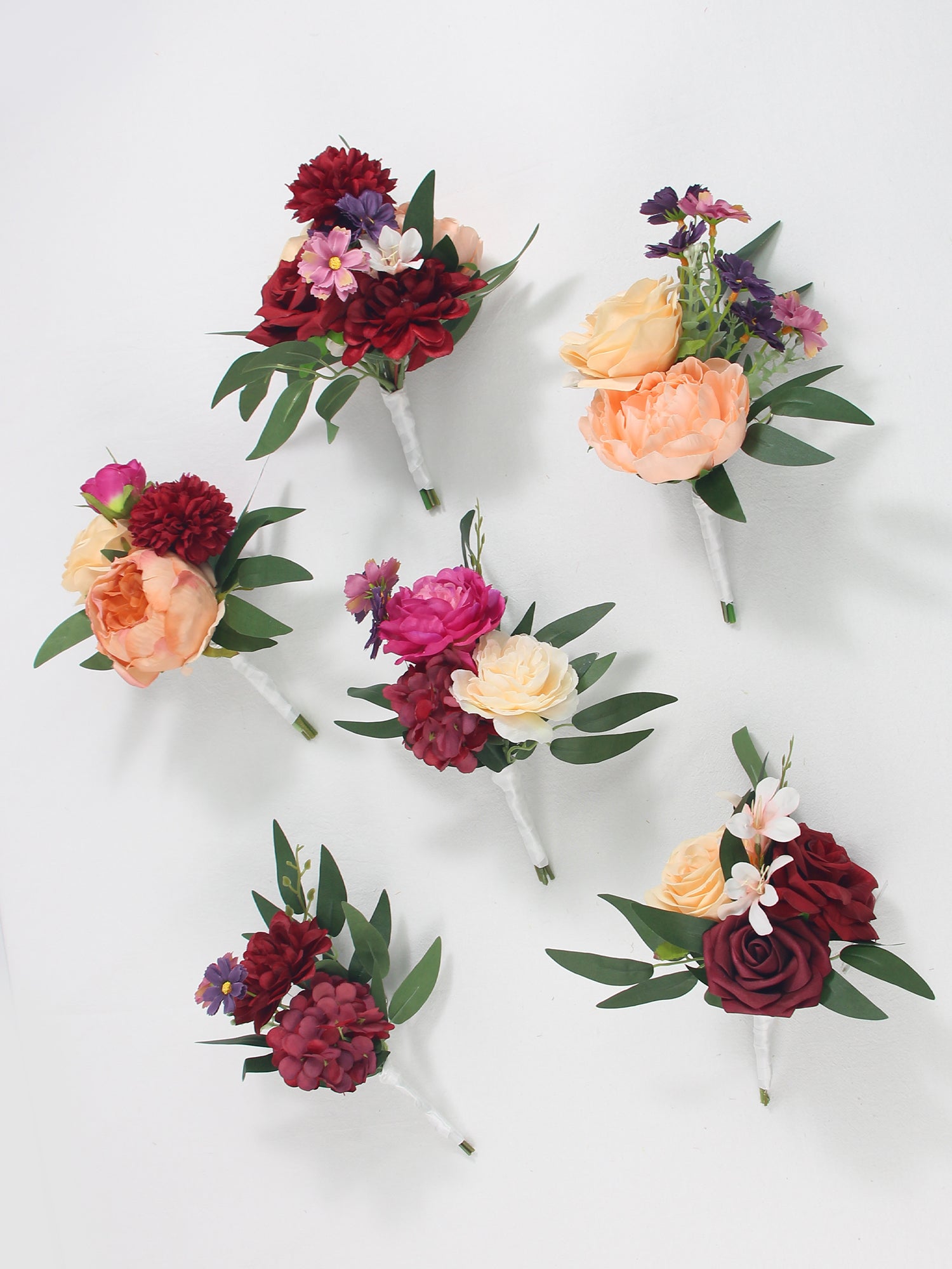 6Pcs Assorted Burgundy & Peach Flower Centerpieces - Rinlong Flower