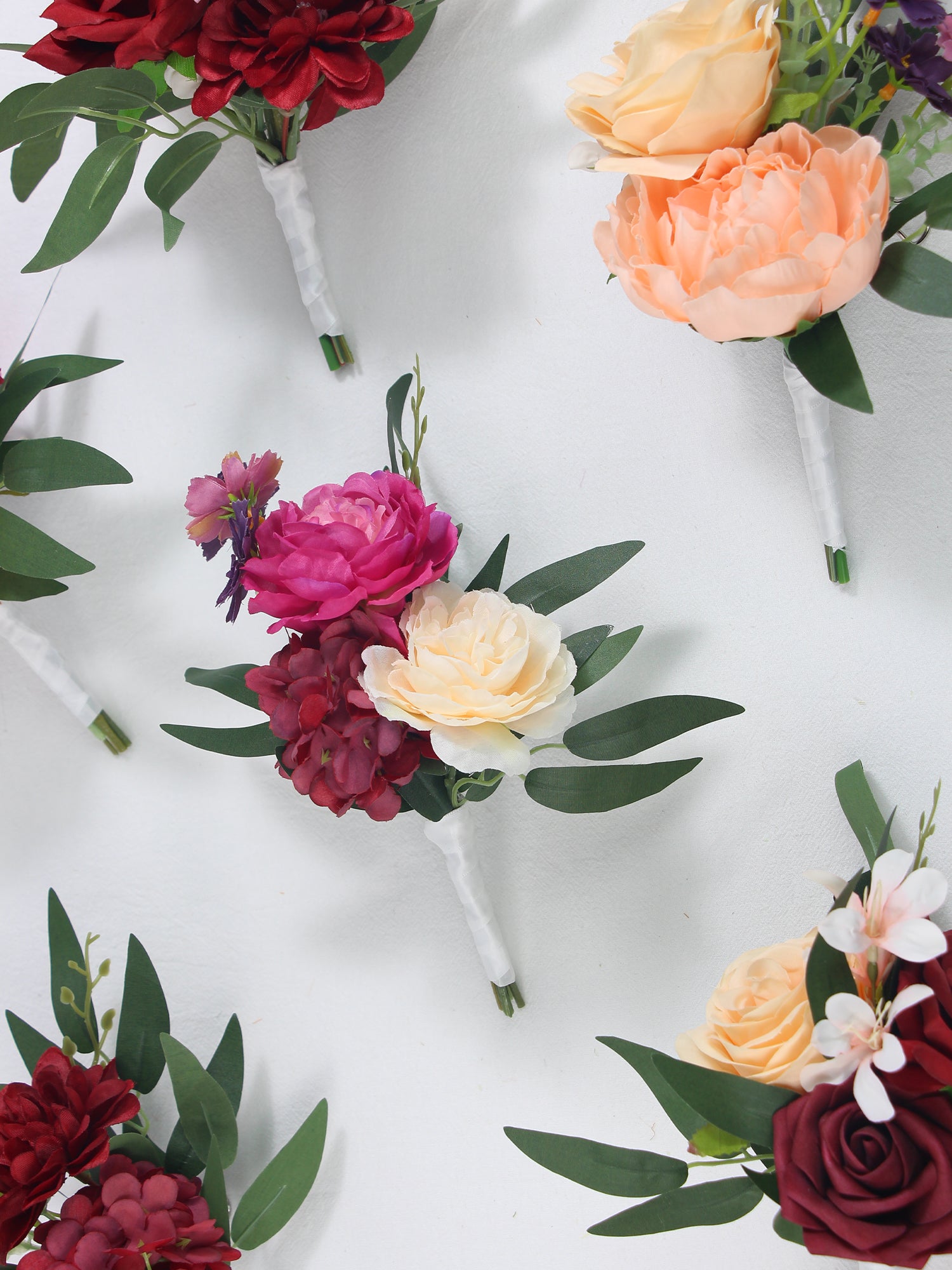 6Pcs Assorted Burgundy & Peach Flower Centerpieces - Rinlong Flower