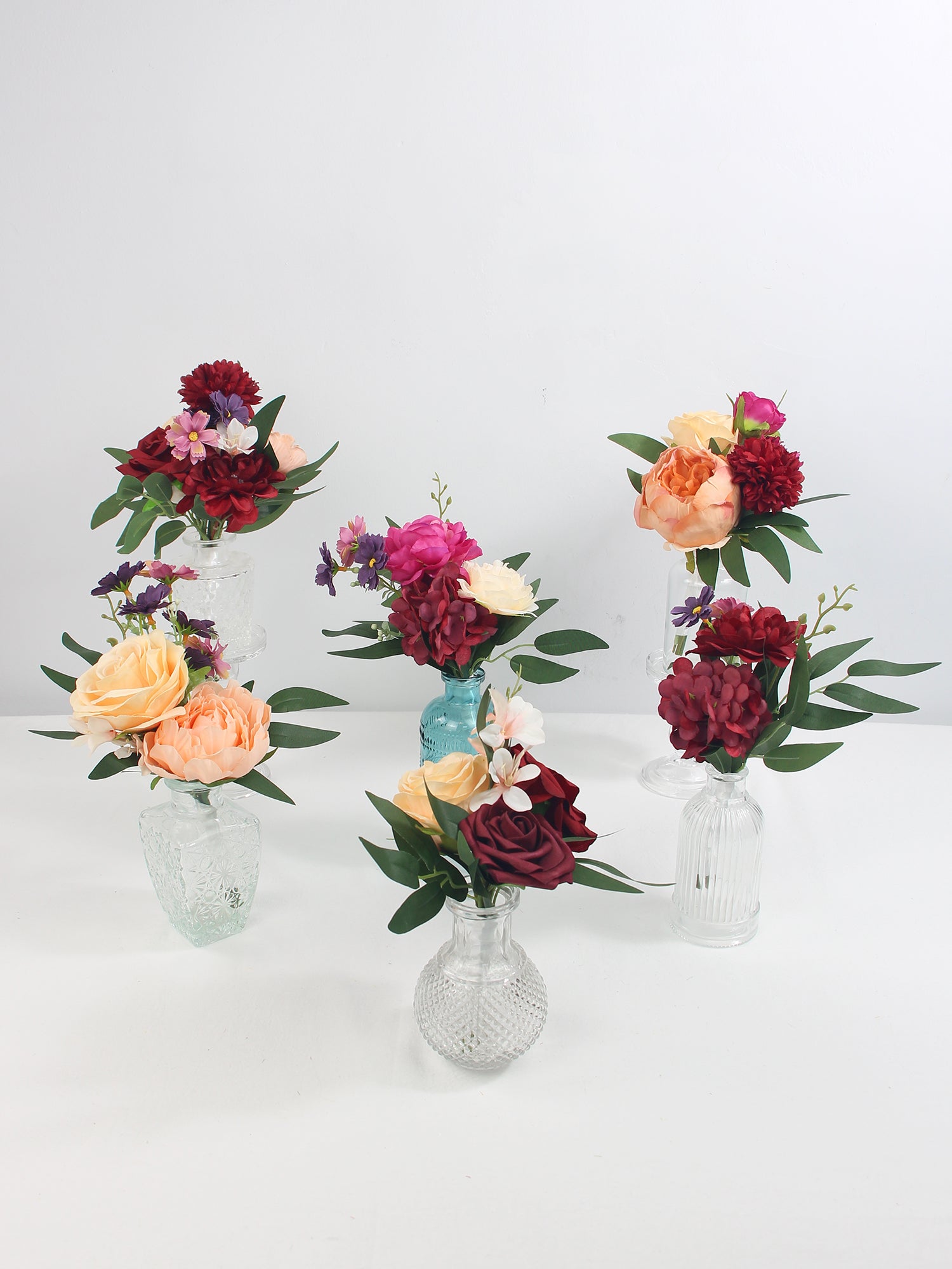 6Pcs Assorted Burgundy & Peach Flower Centerpieces - Rinlong Flower