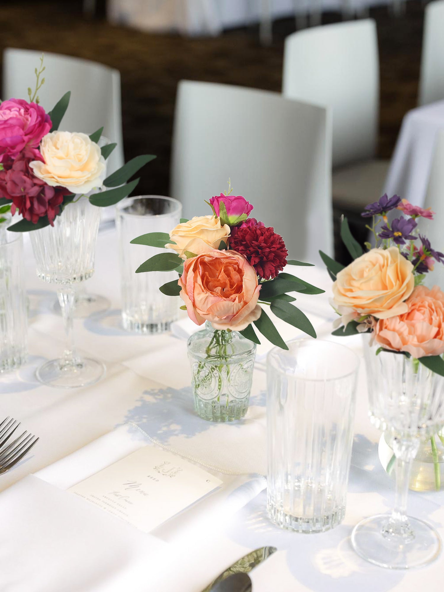 6Pcs Assorted Burgundy & Peach Flower Centerpieces - Rinlong Flower