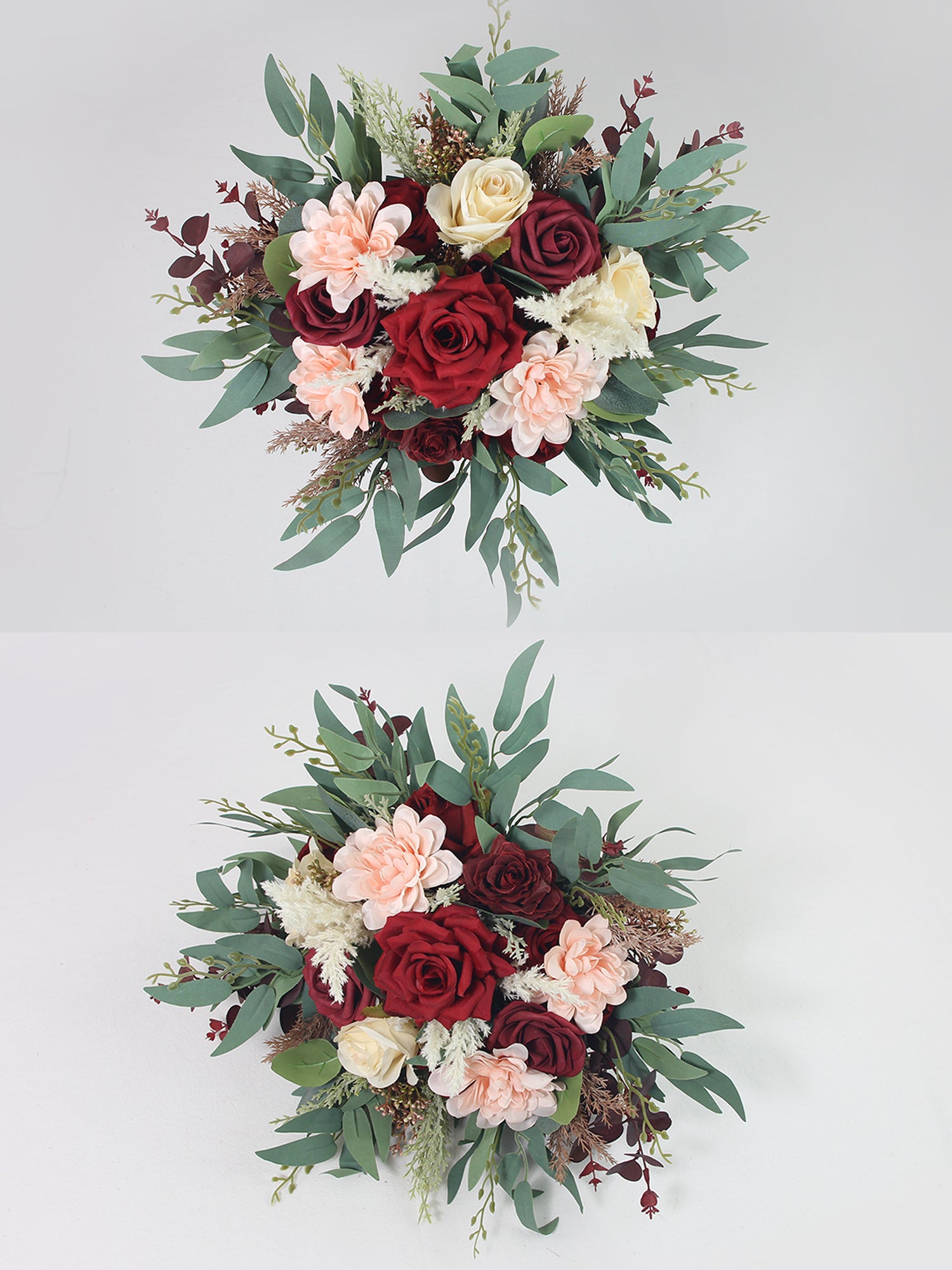 13.5 inch wide Burgundy & Pink Bridal Bouquet