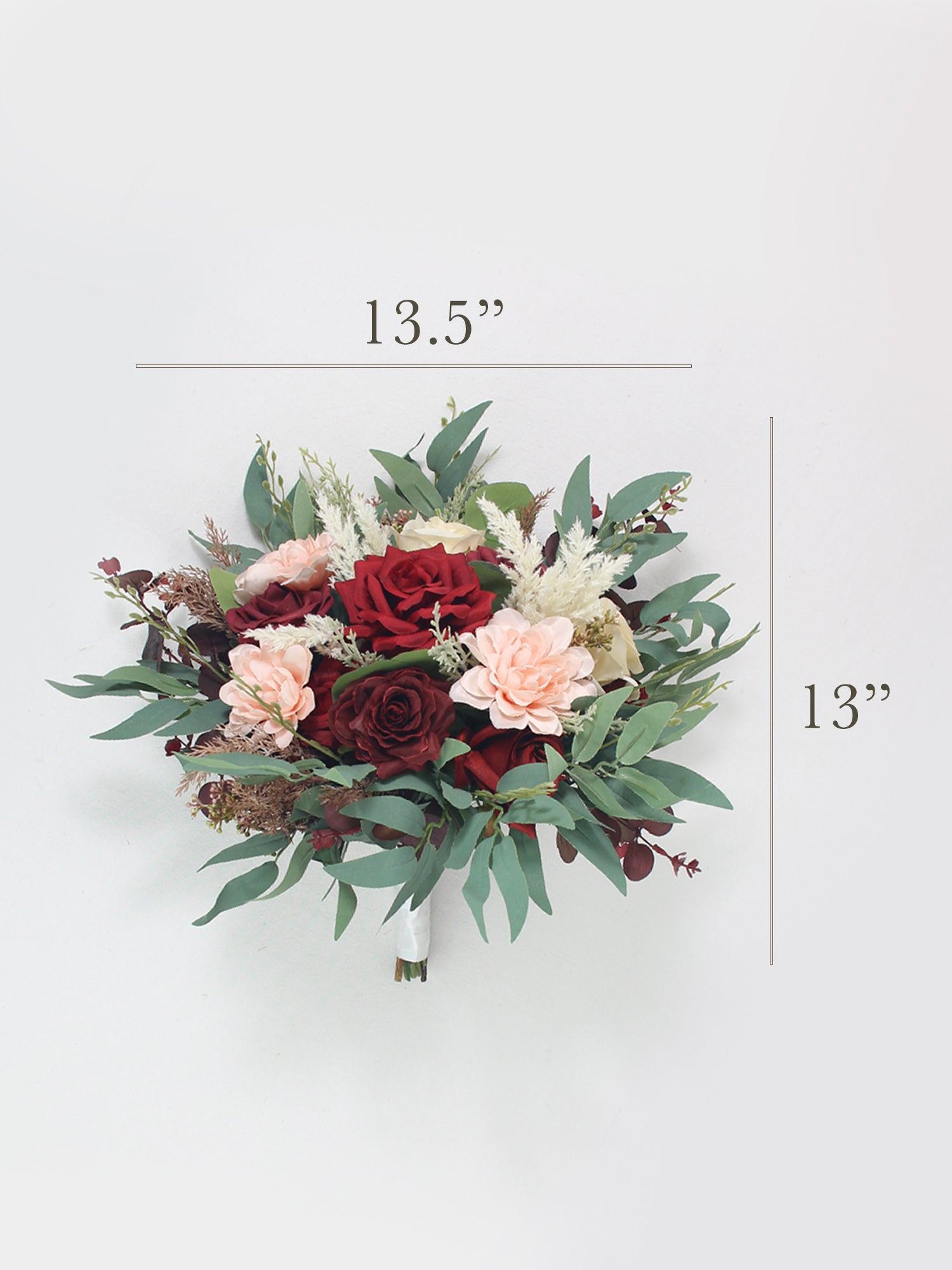 13.5 inch wide Burgundy & Pink Bridal Bouquet