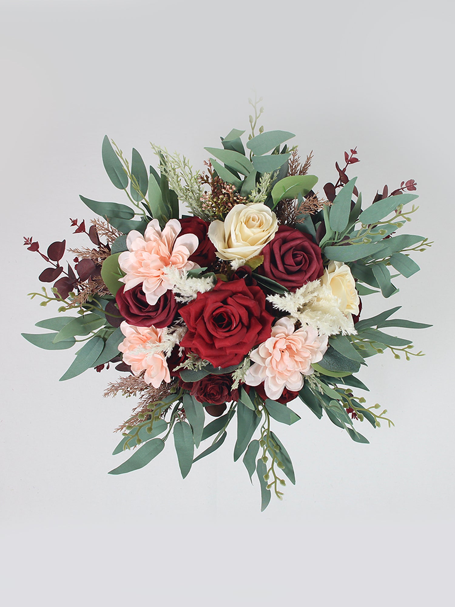 13.5 inch wide Burgundy & Pink Bridal Bouquet