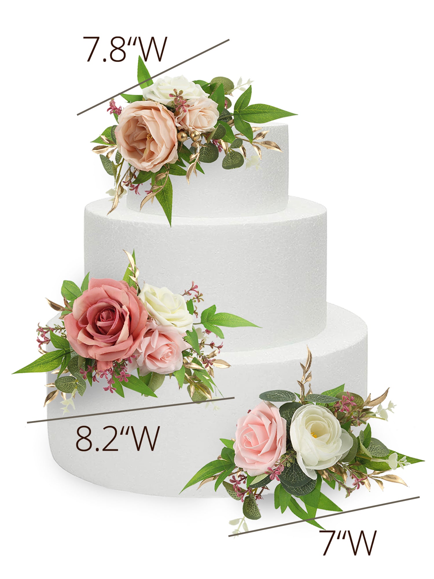 3Pcs Rose Pink Cake Flowers Set
