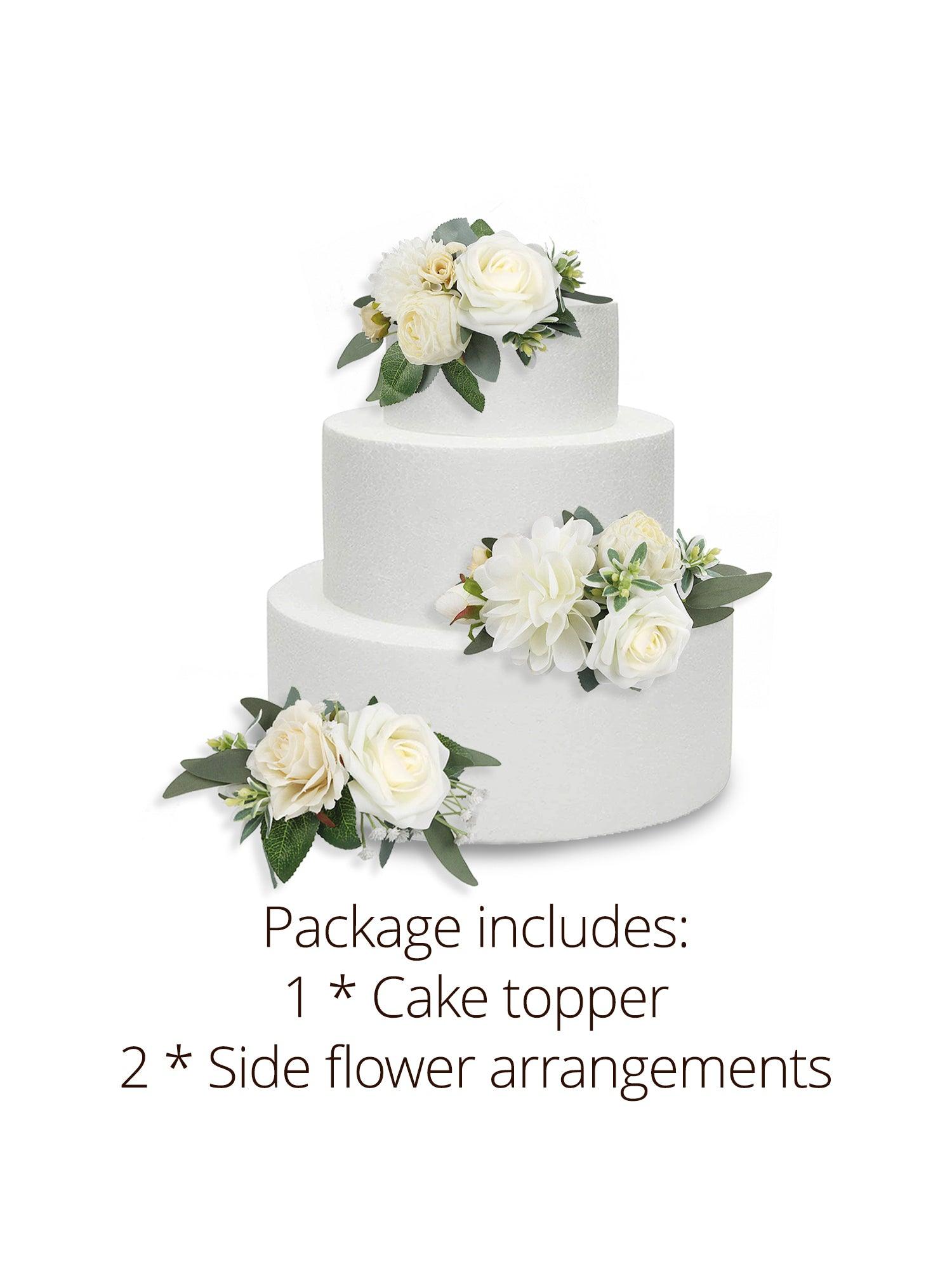 3Pcs White & Sage Cake Topper Flowers Set - Rinlong Flower